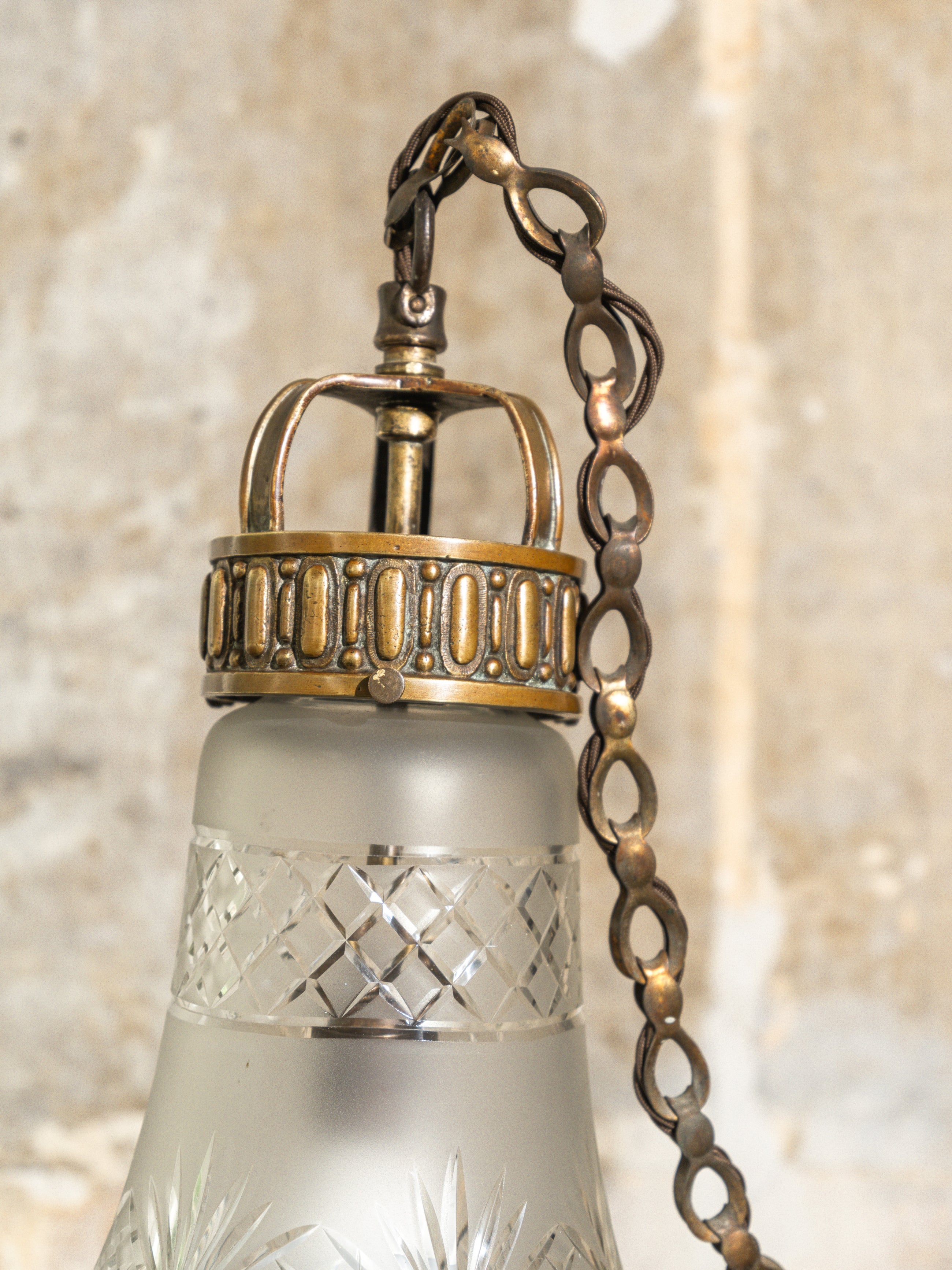 A Brilliant Cut Glass Brutalist Ceiling Light