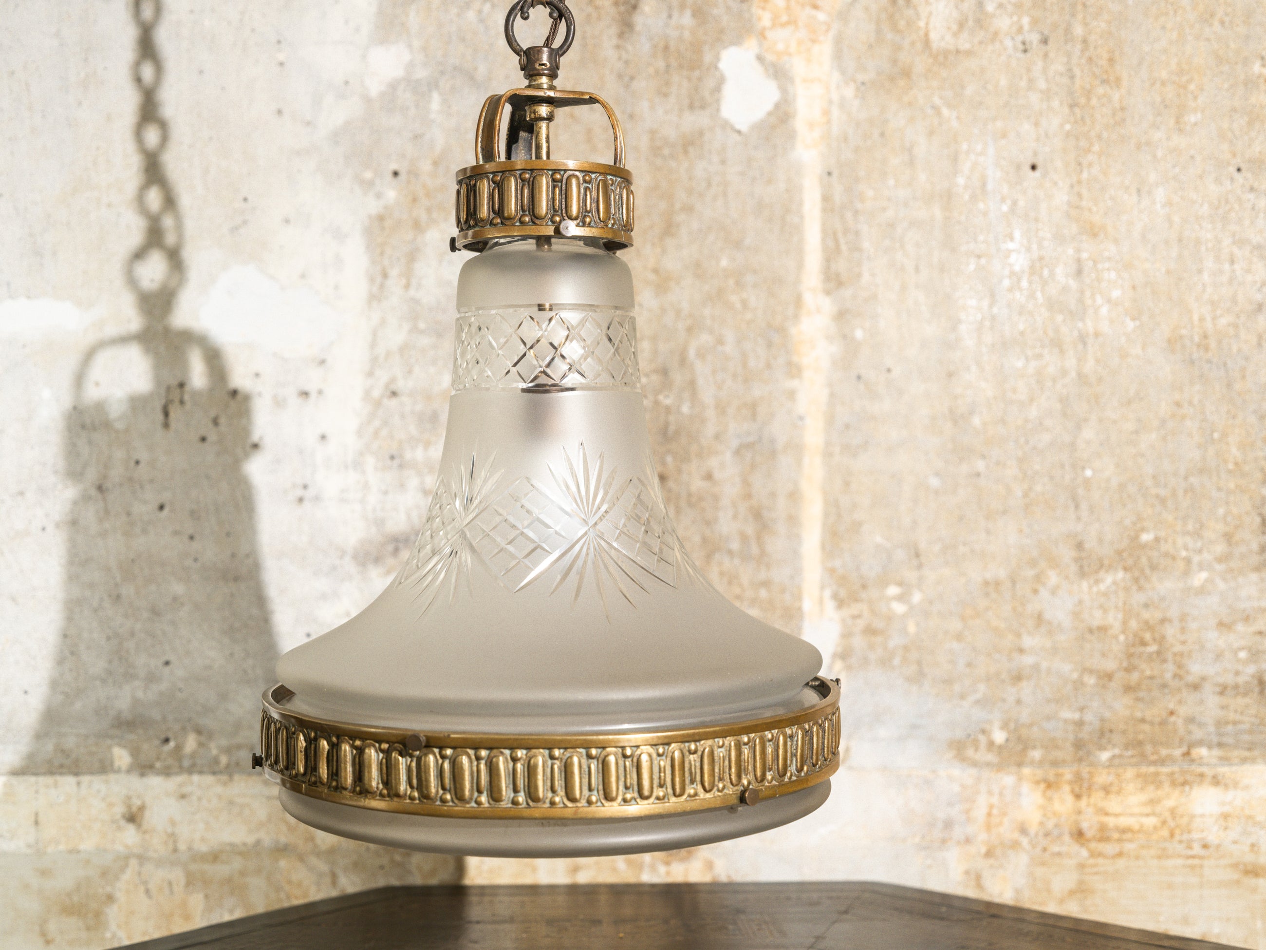 A Brilliant Cut Glass Brutalist Ceiling Light