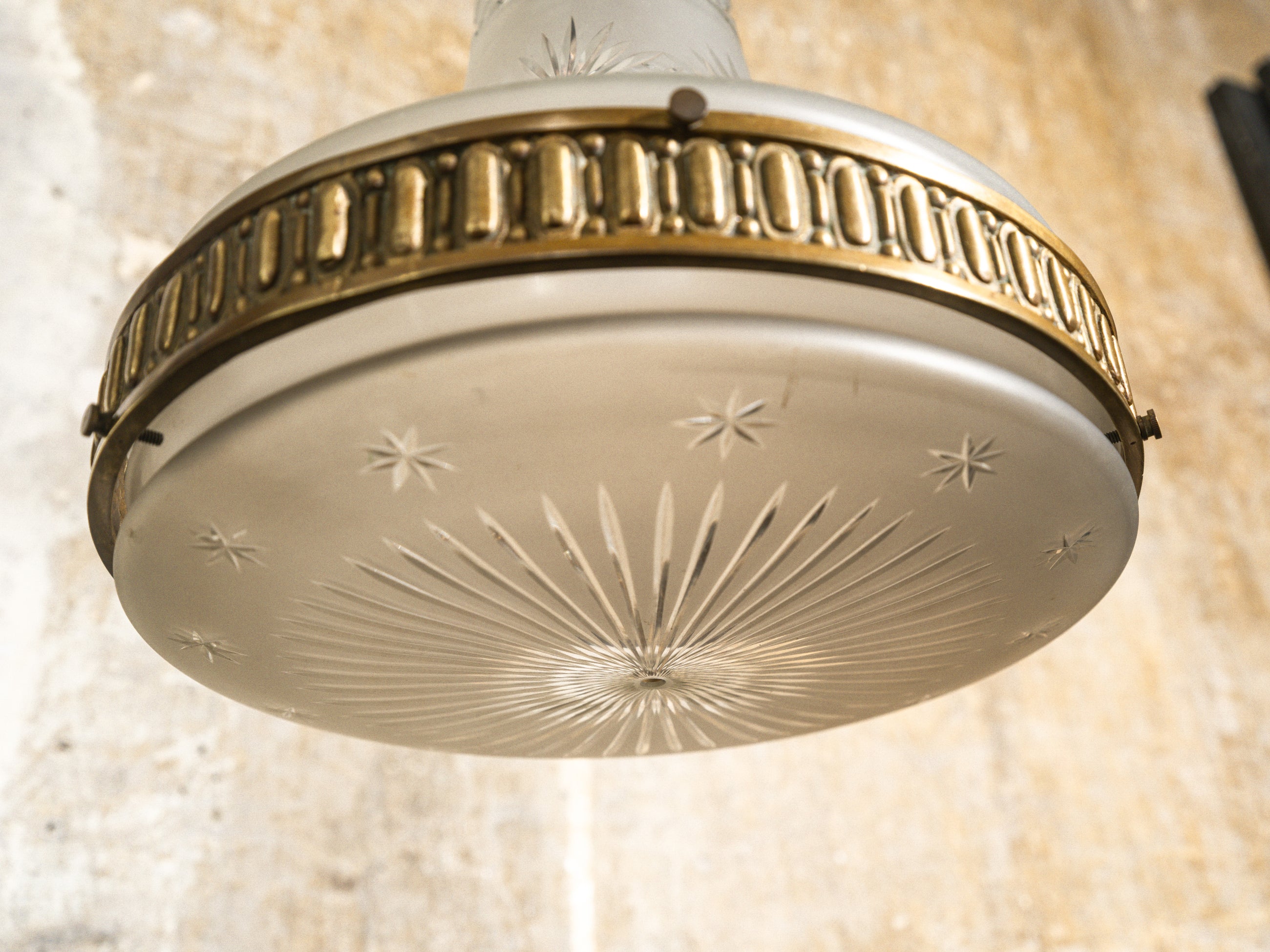 A Brilliant Cut Glass Brutalist Ceiling Light