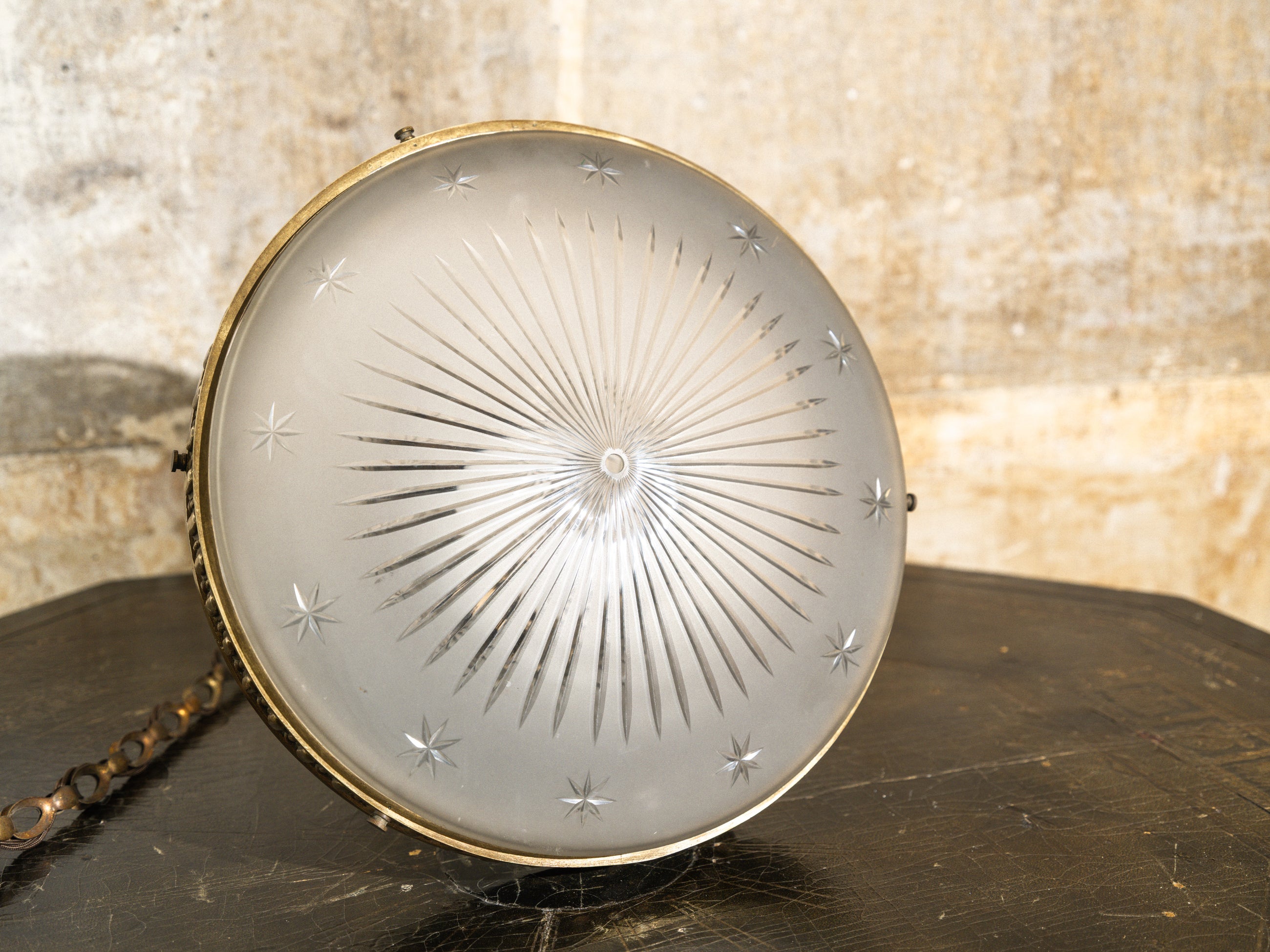 A Brilliant Cut Glass Brutalist Ceiling Light