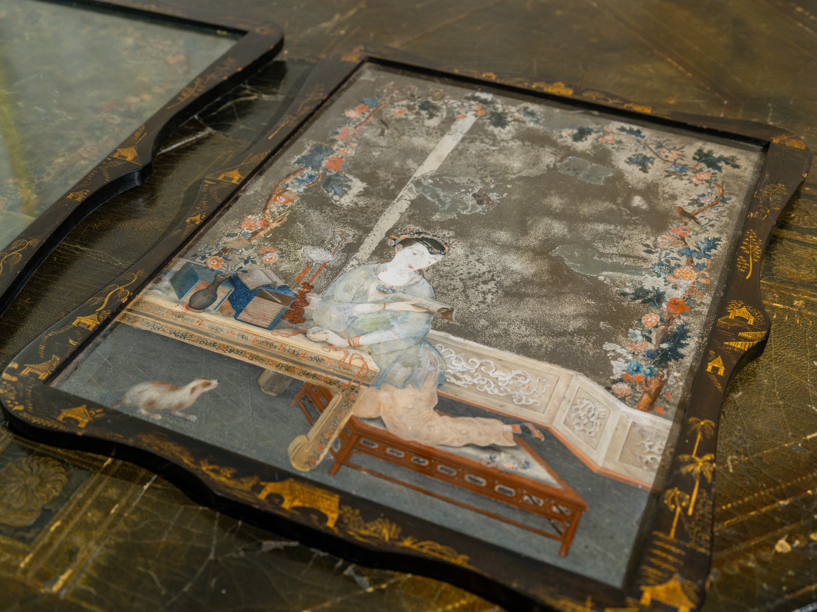 A Pair of 18th Century Chinese Reverse Glass Mirrors