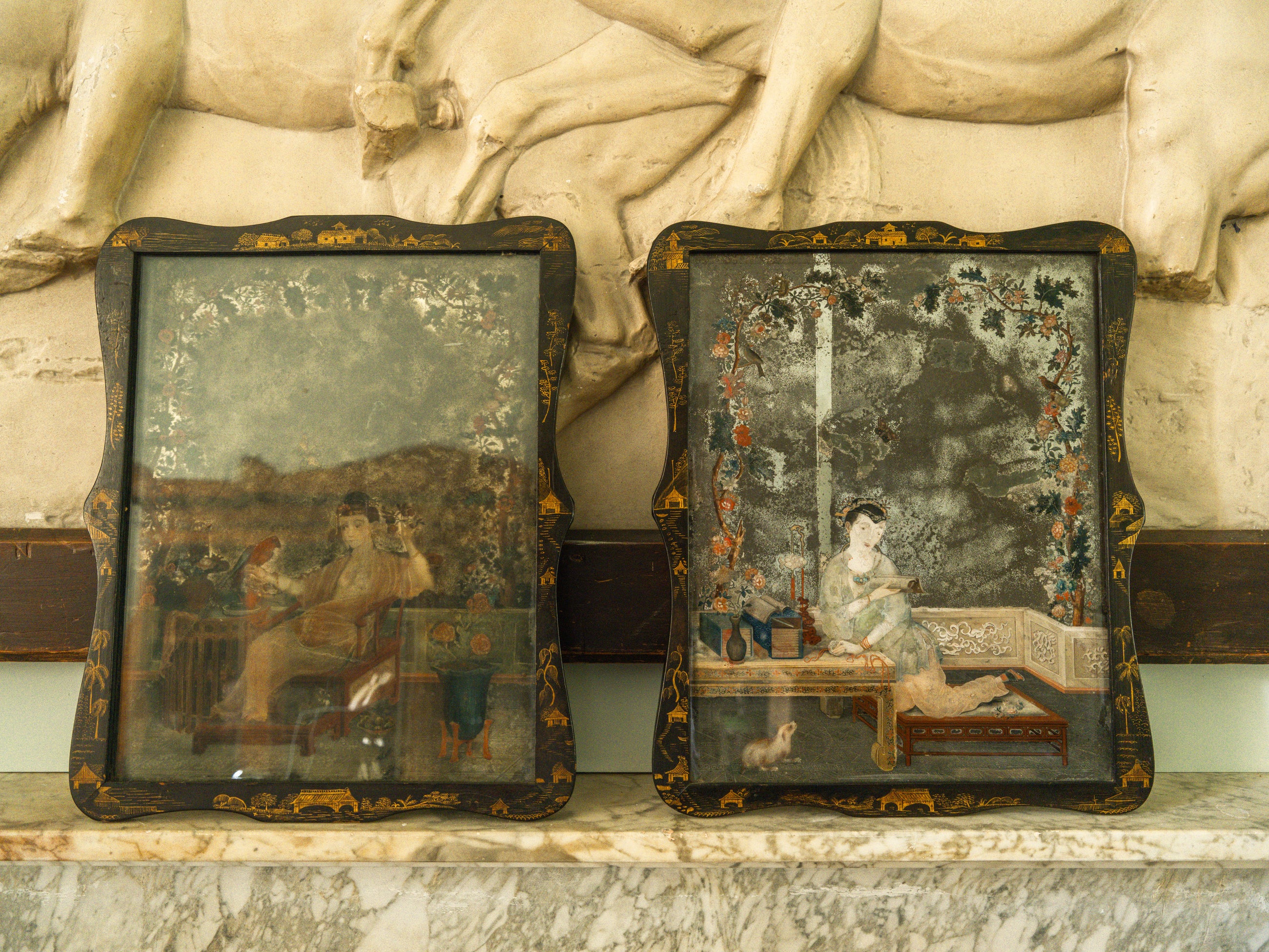 A Pair of 18th Century Chinese Reverse Glass Mirrors