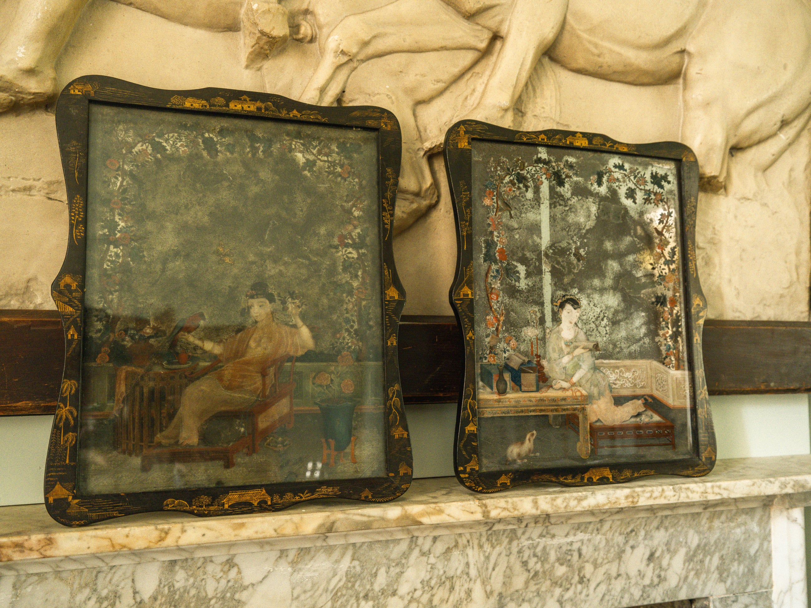 A Pair of 18th Century Chinese Reverse Glass Mirrors