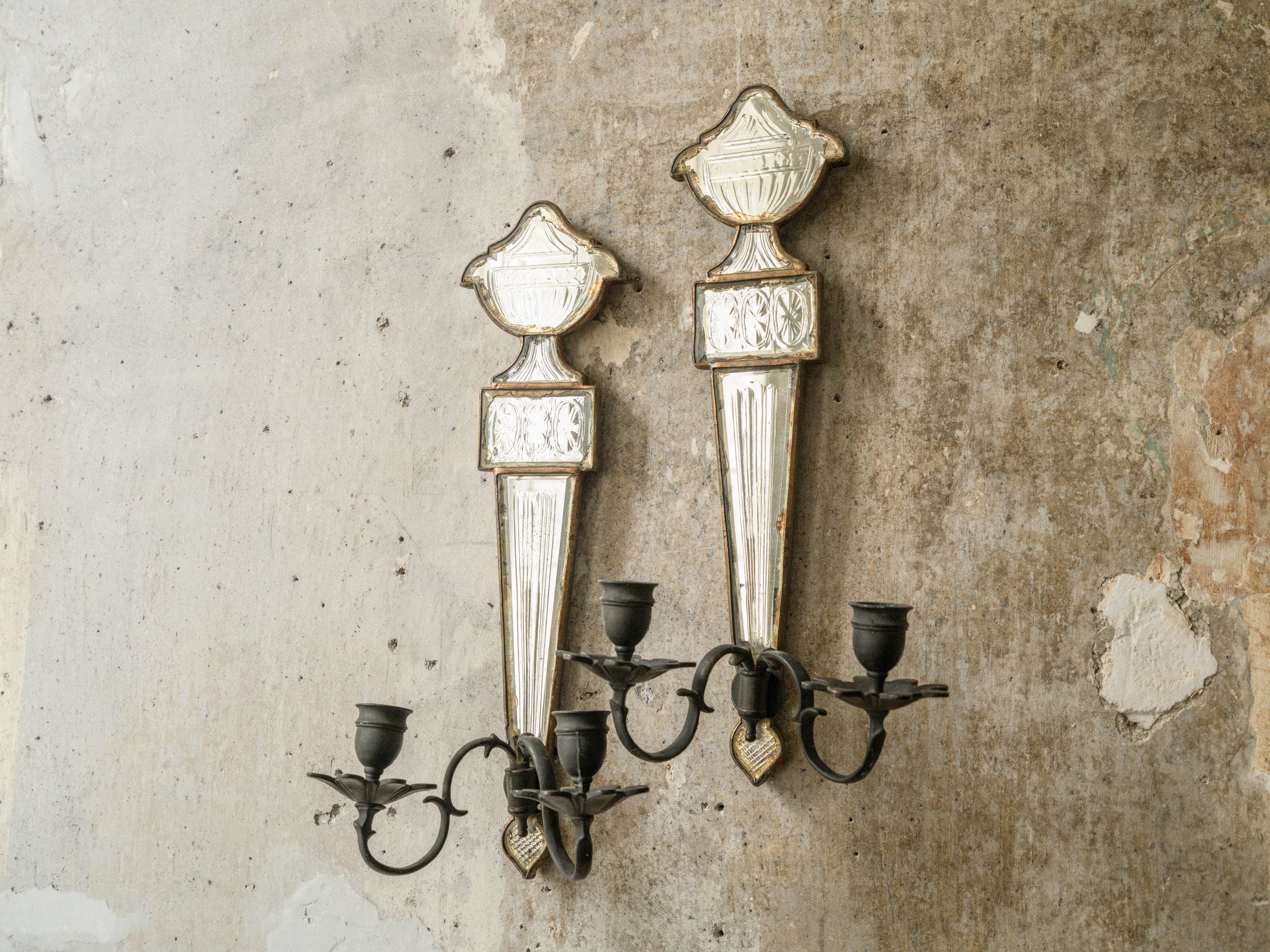 A Pair of Early 19th Century Mirrored Candle Sconces
