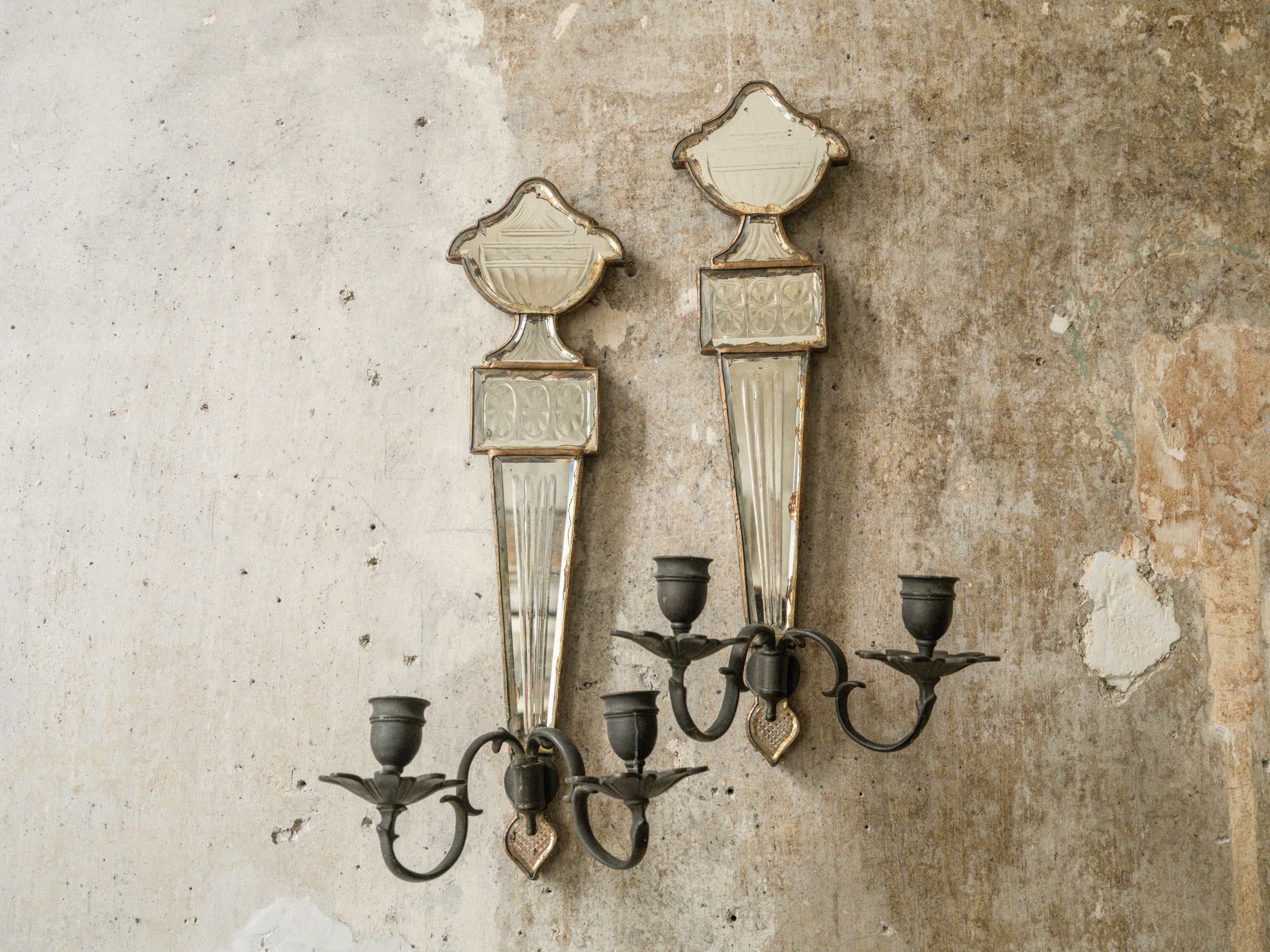 A Pair of Early 19th Century Mirrored Candle Sconces