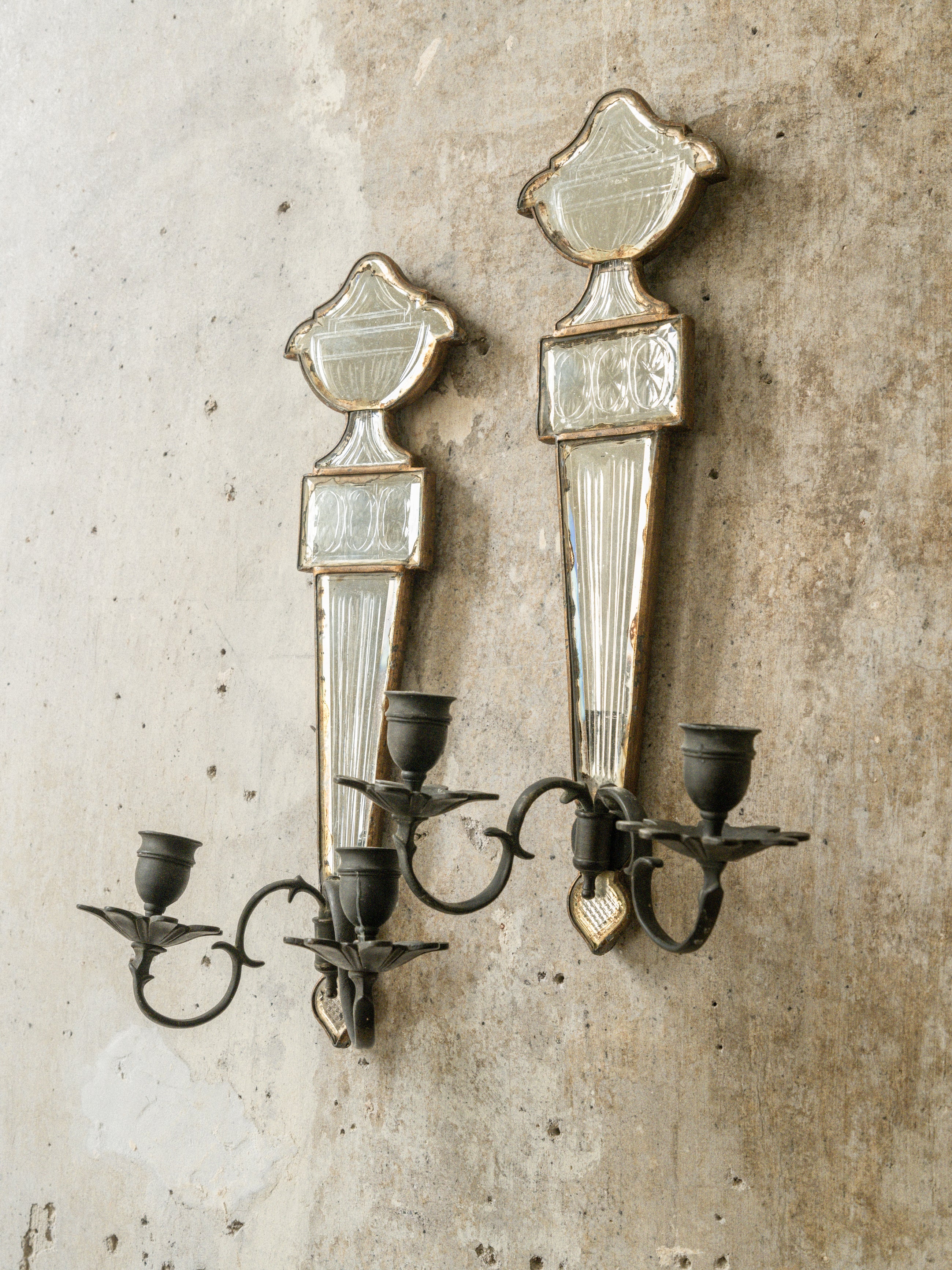 A Pair of Early 19th Century Mirrored Candle Sconces