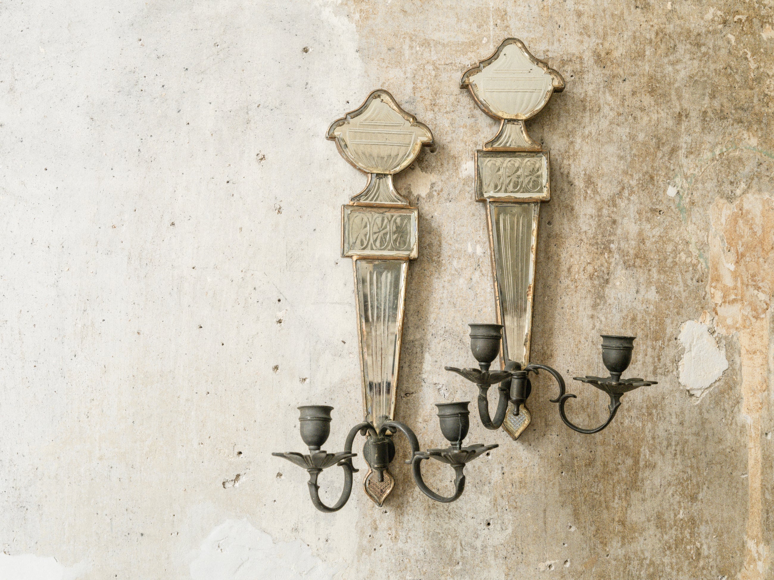 A Pair of Early 19th Century Mirrored Candle Sconces