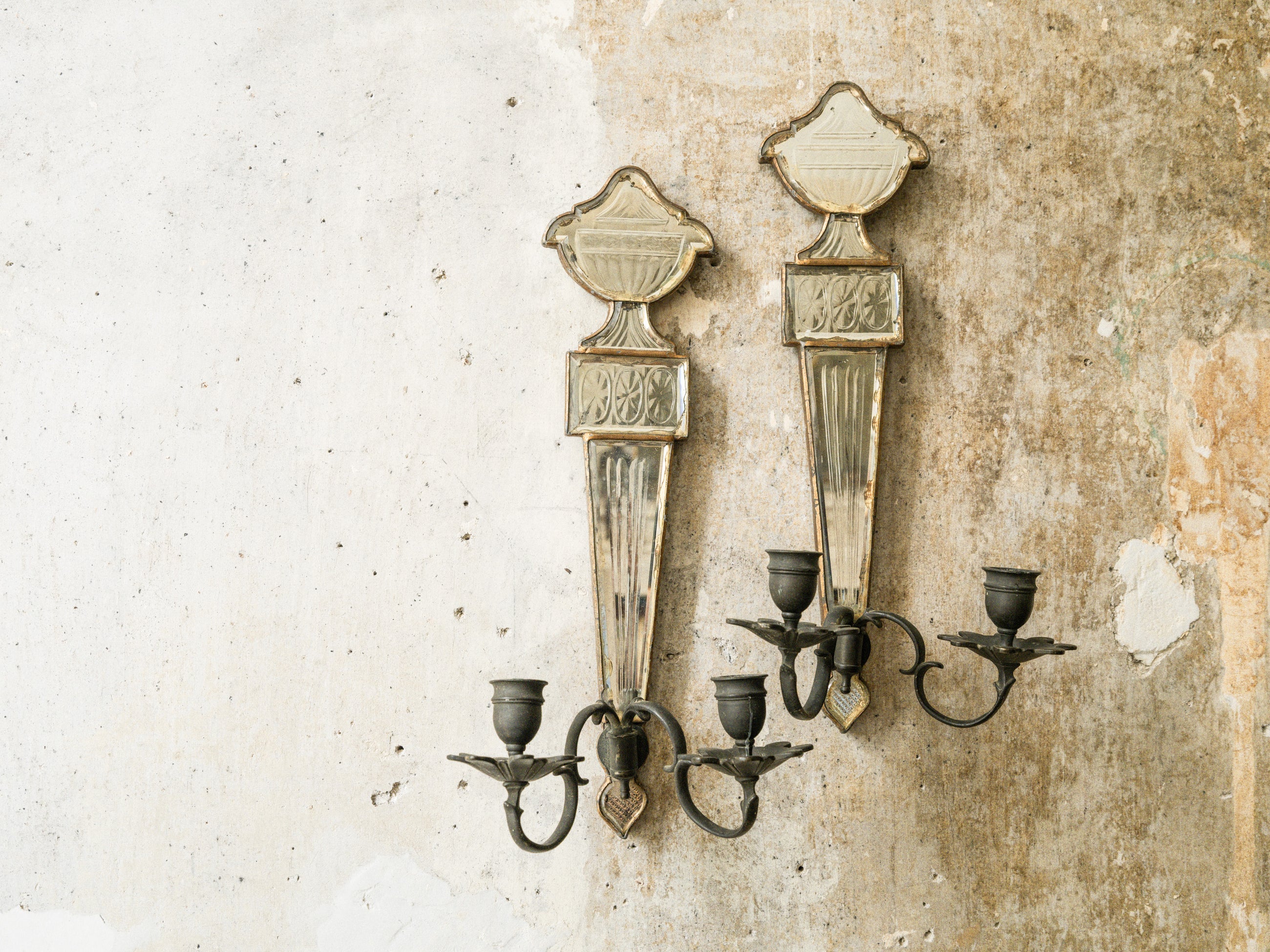 A Pair of Early 19th Century Mirrored Candle Sconces