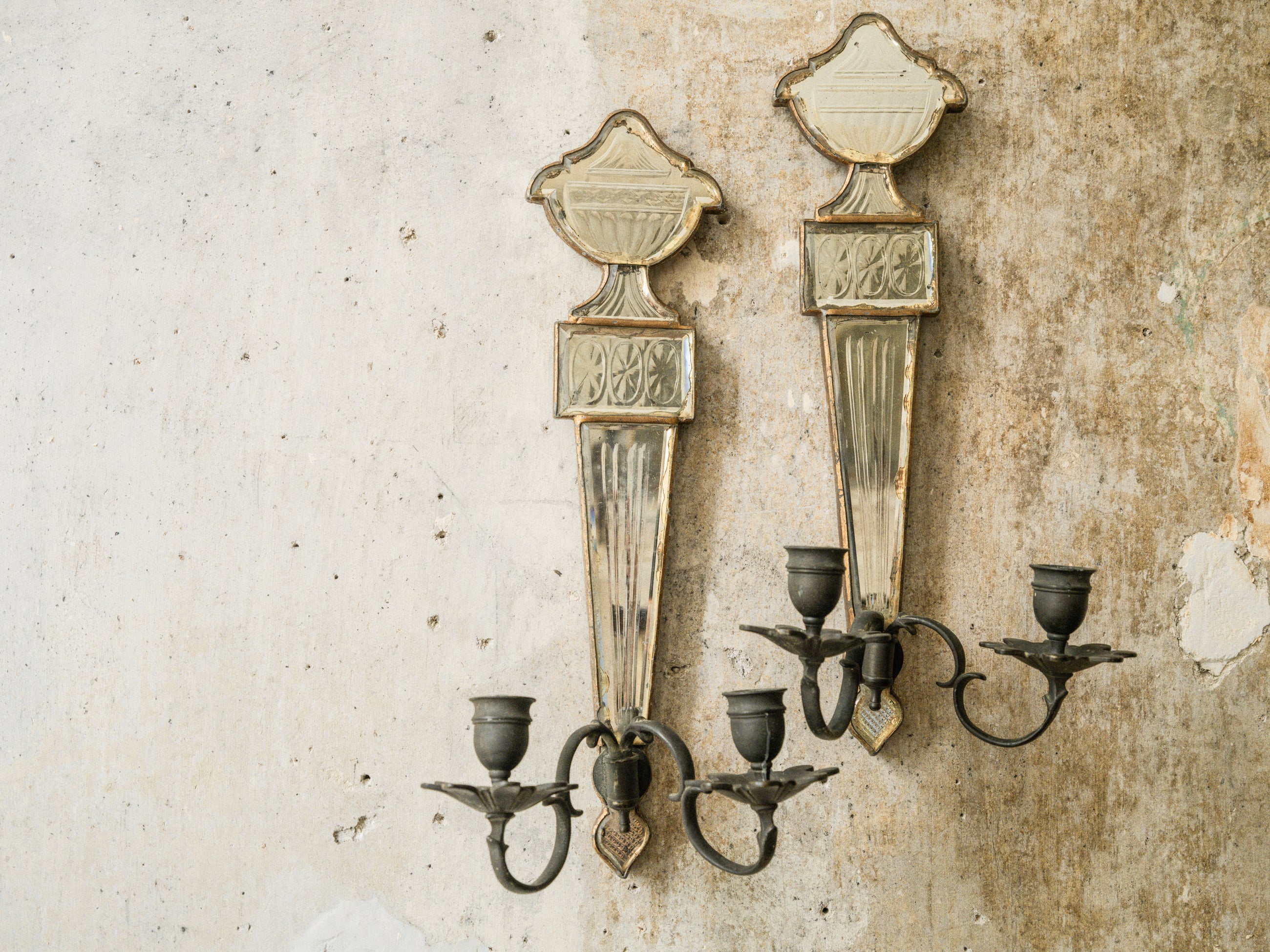 A Pair of Early 19th Century Mirrored Candle Sconces