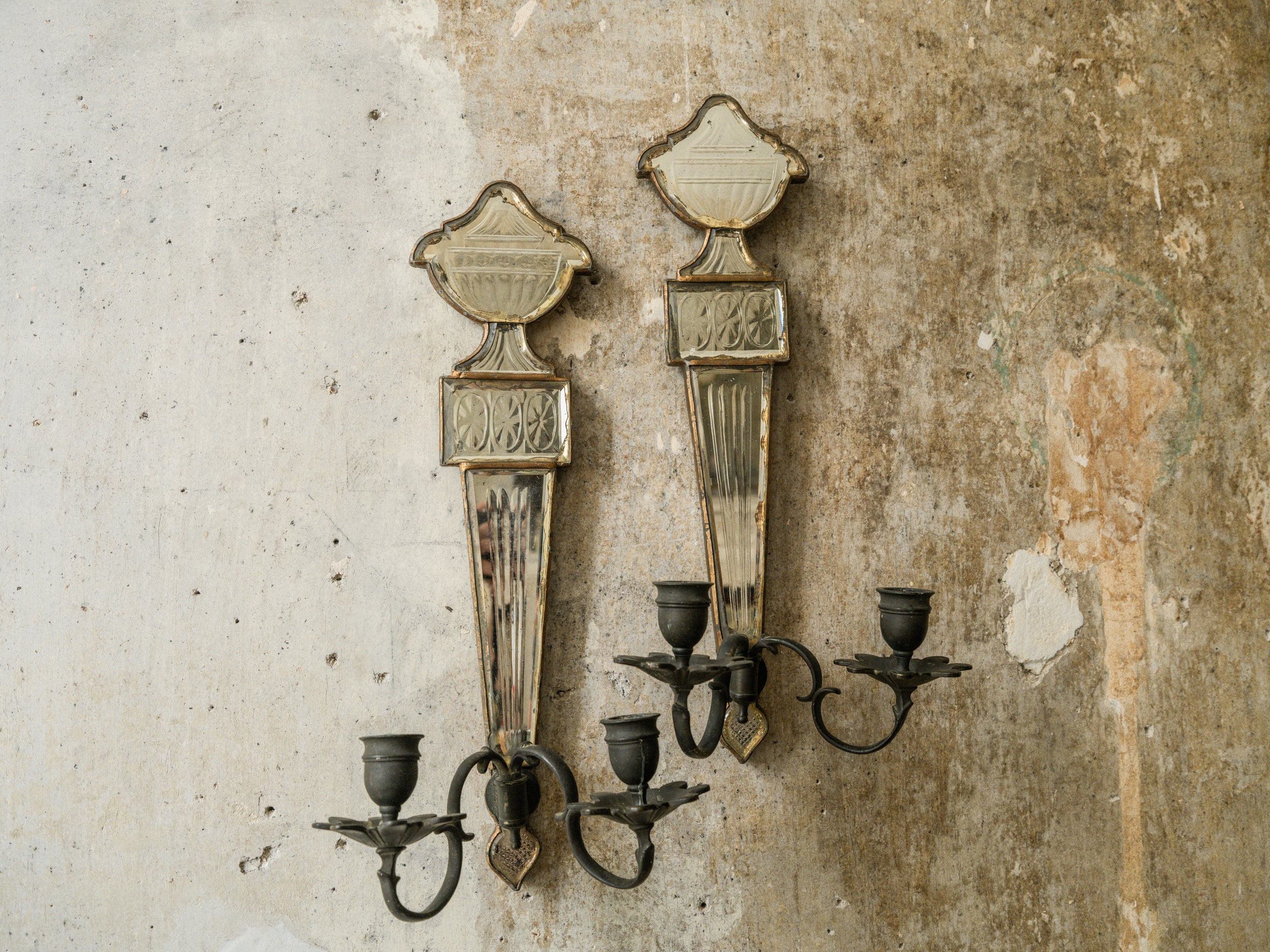 A Pair of Early 19th Century Mirrored Candle Sconces