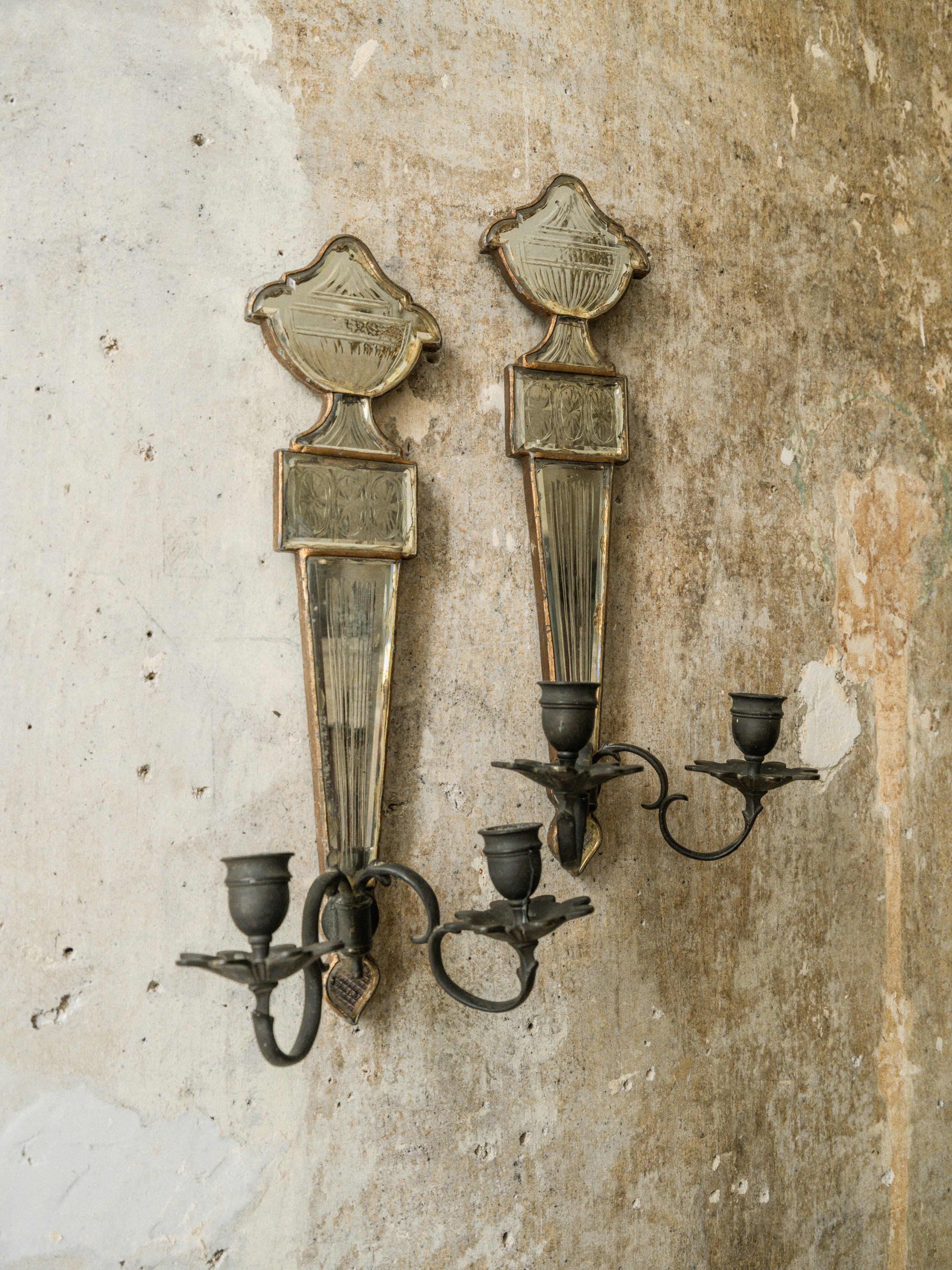 A Pair of Early 19th Century Mirrored Candle Sconces