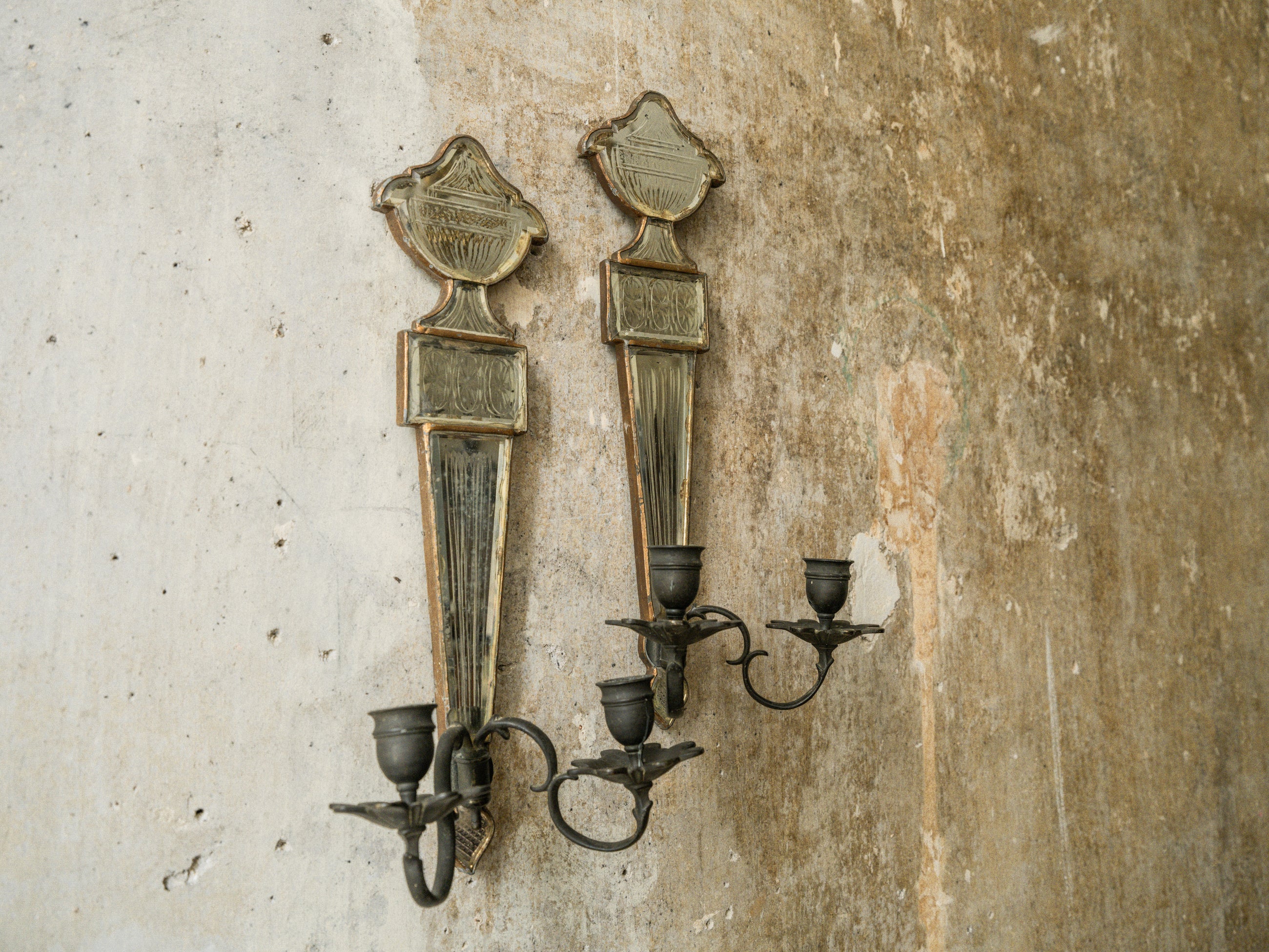 A Pair of Early 19th Century Mirrored Candle Sconces