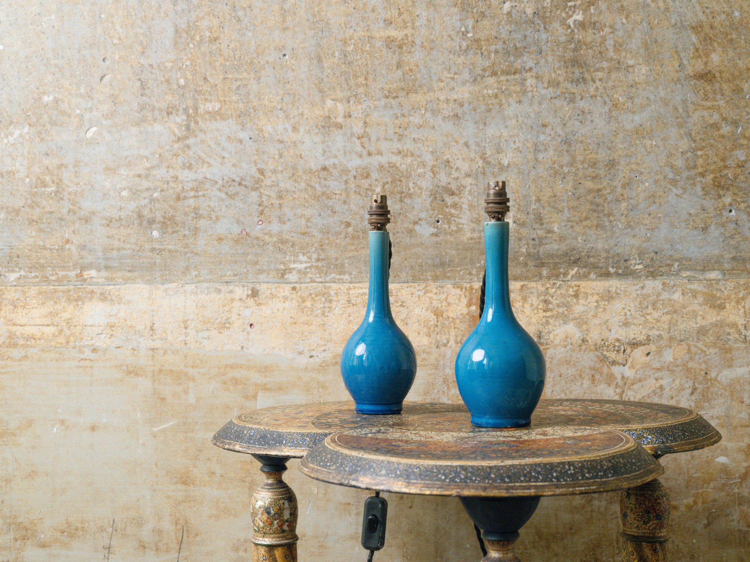 A Pair of Blue Bottle Vase lamps