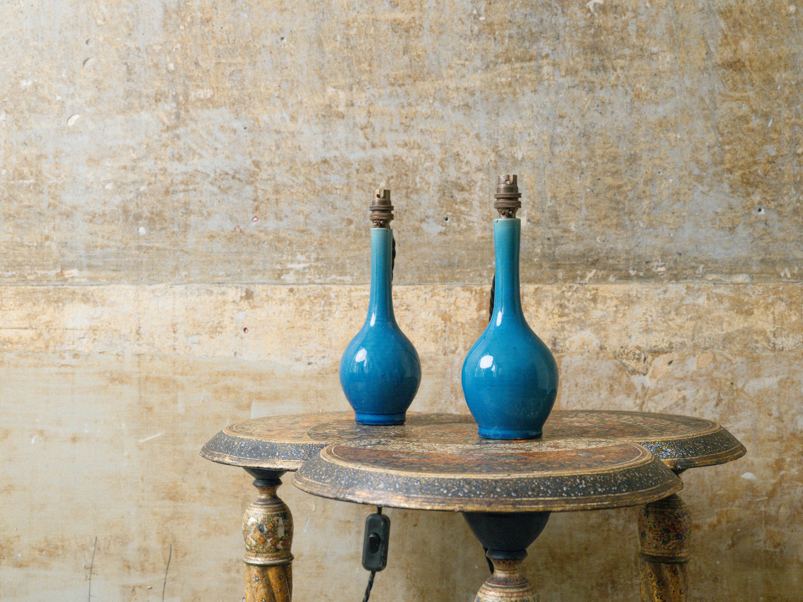 A Pair of Blue Bottle Vase lamps
