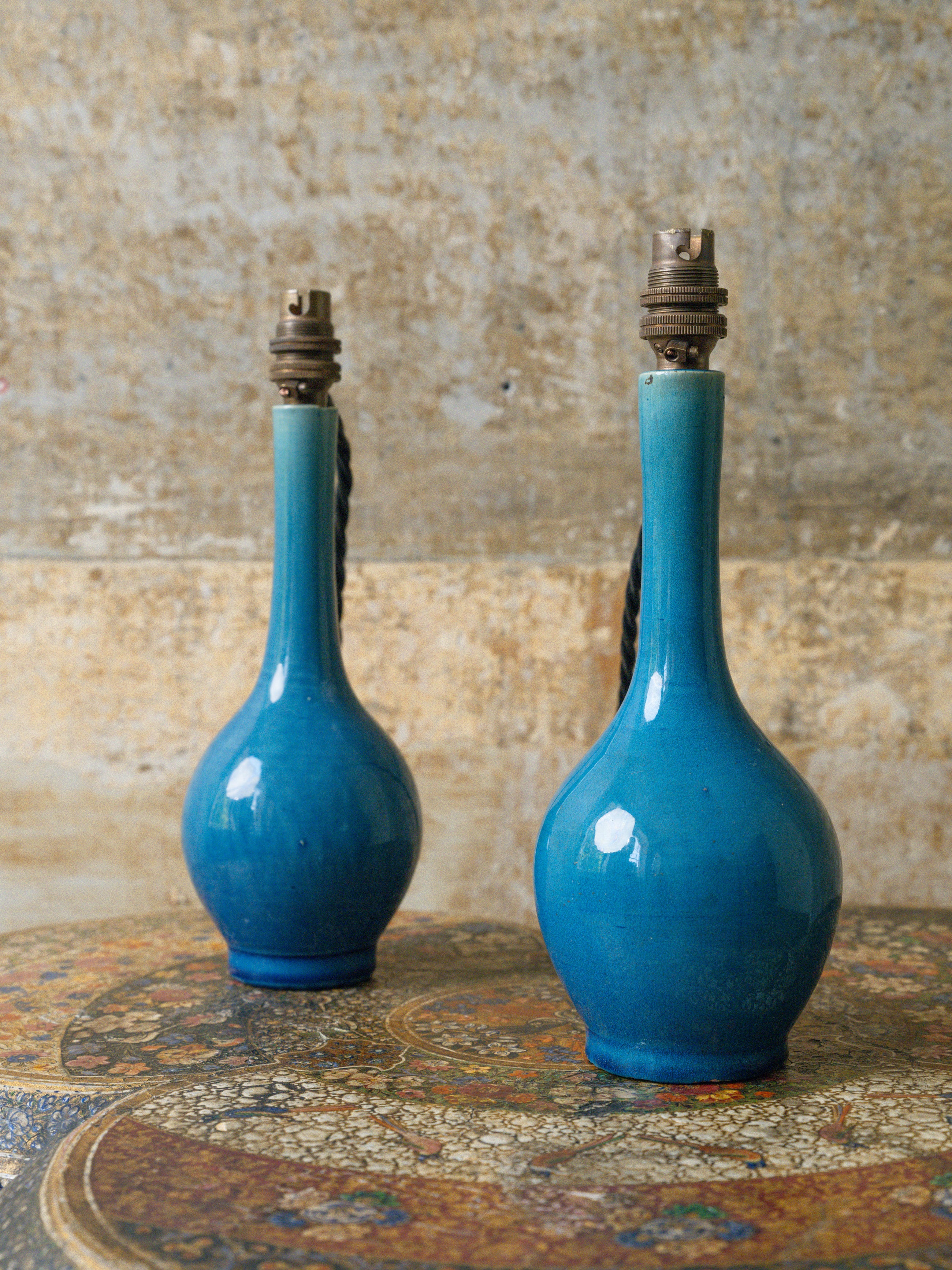 A Pair of Blue Bottle Vase lamps