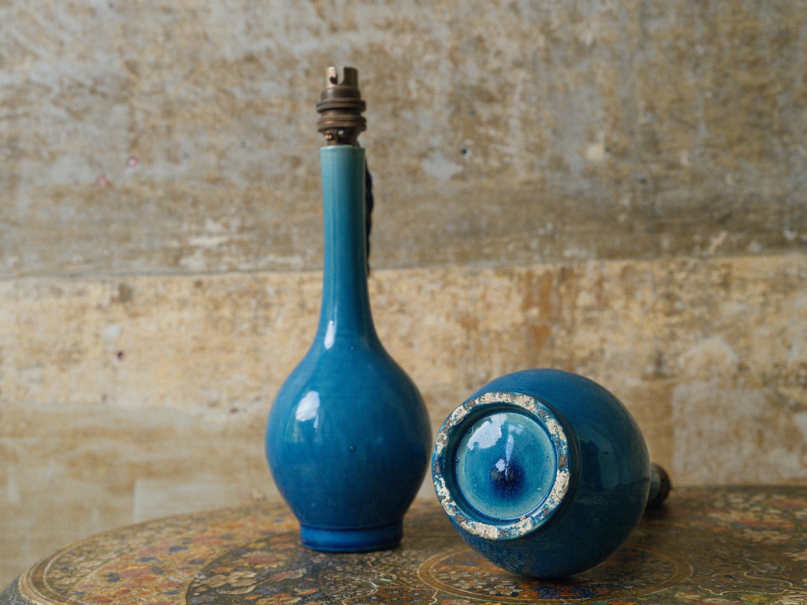 A Pair of Blue Bottle Vase lamps