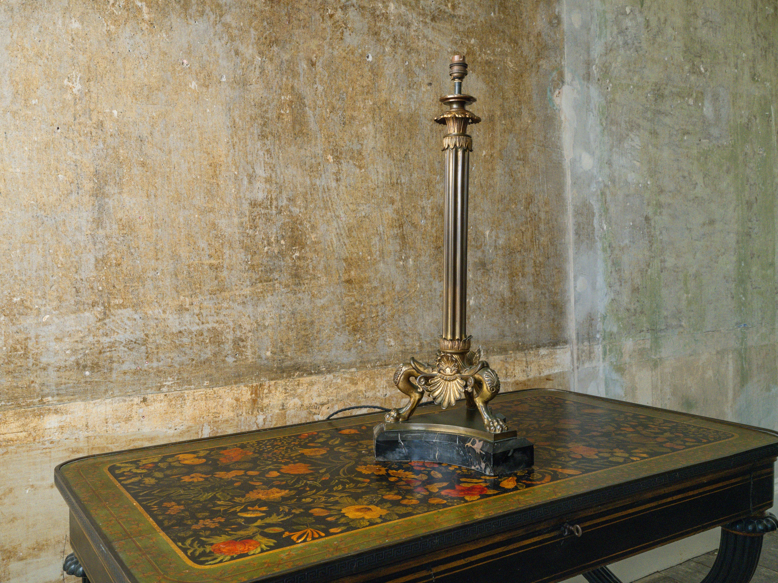 A Gilt Bronze & Scagliola Table Lamp