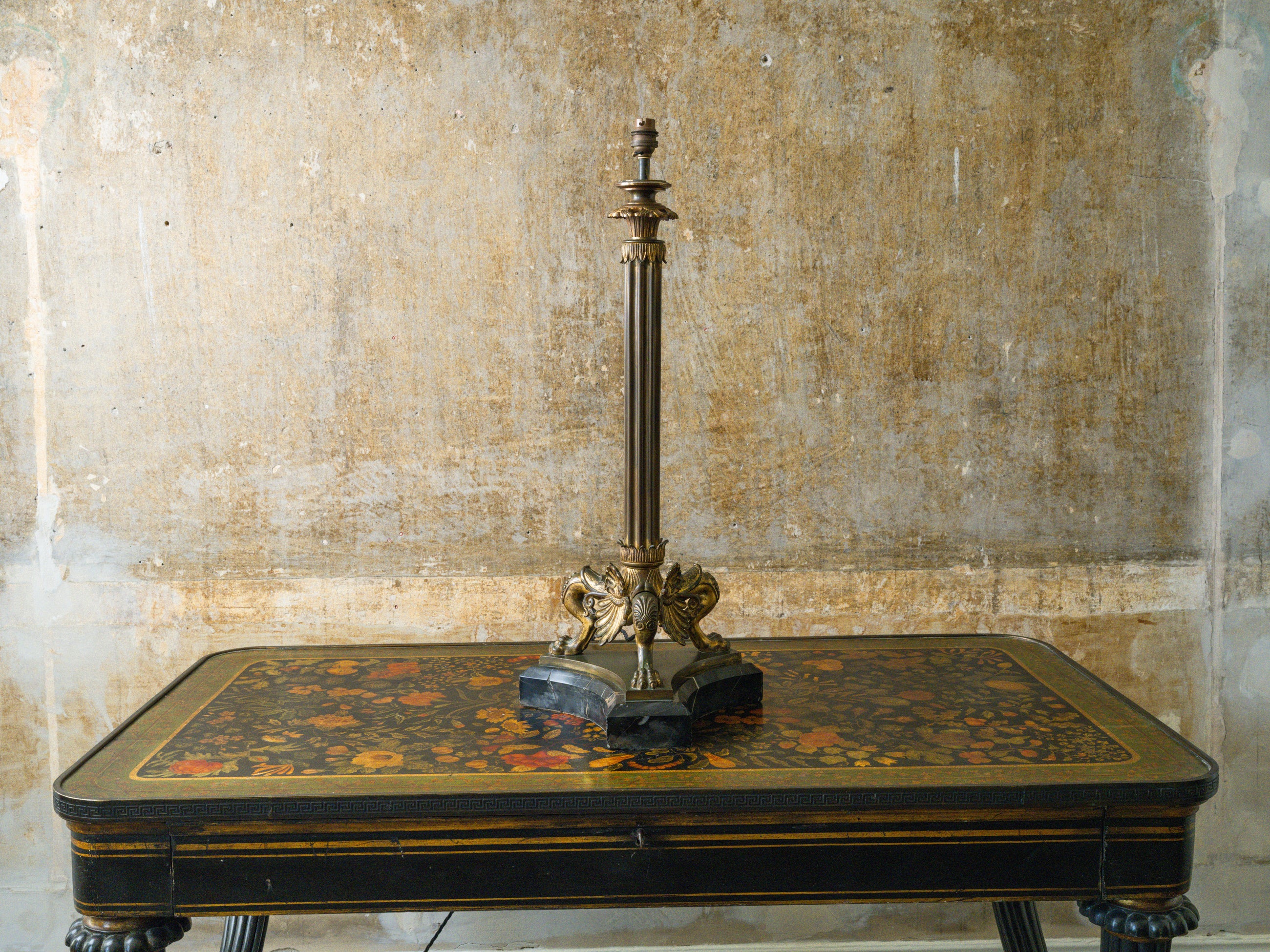A Gilt Bronze & Scagliola Table Lamp