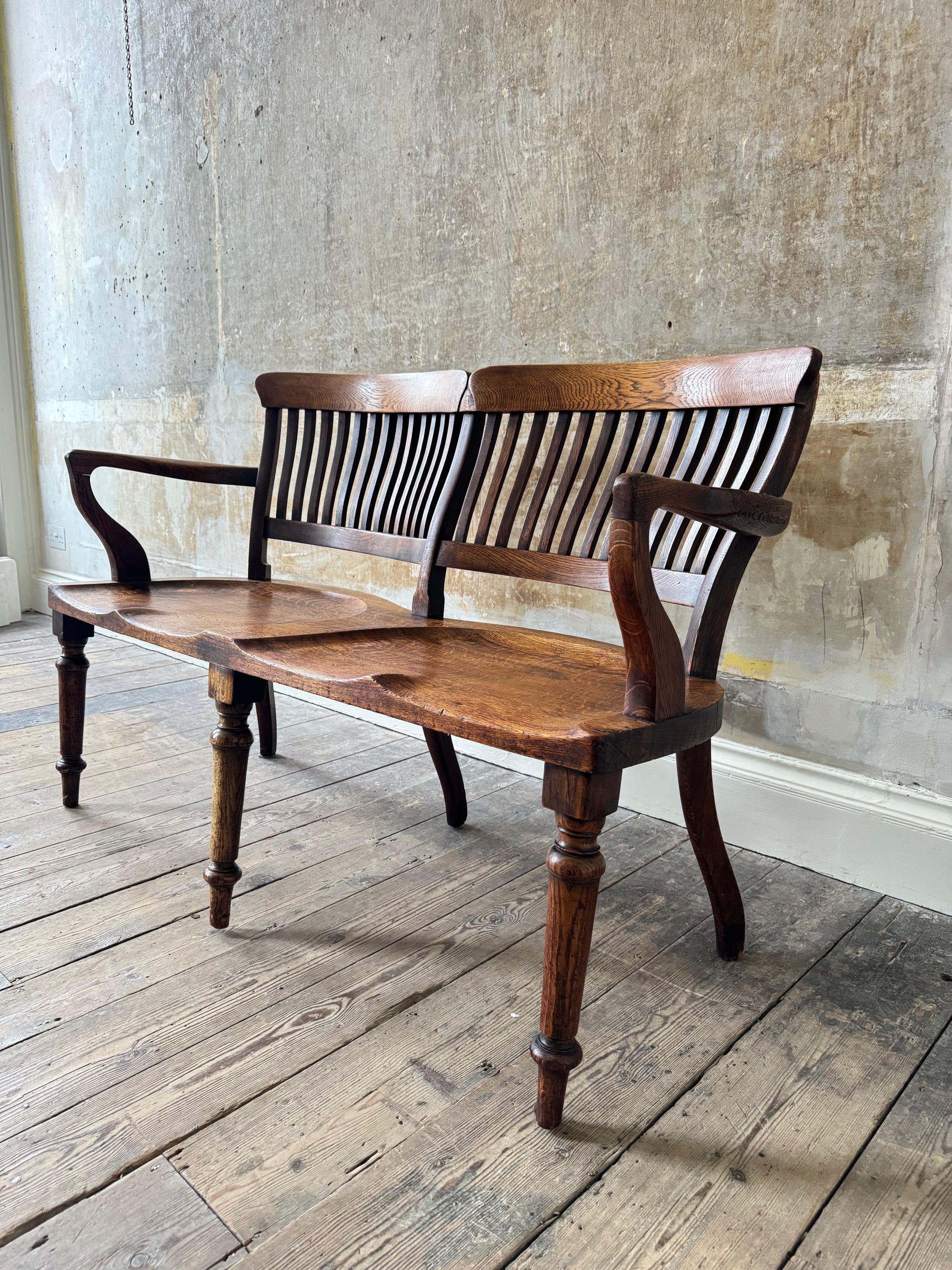 A 1920s Oak Two Seater Bench