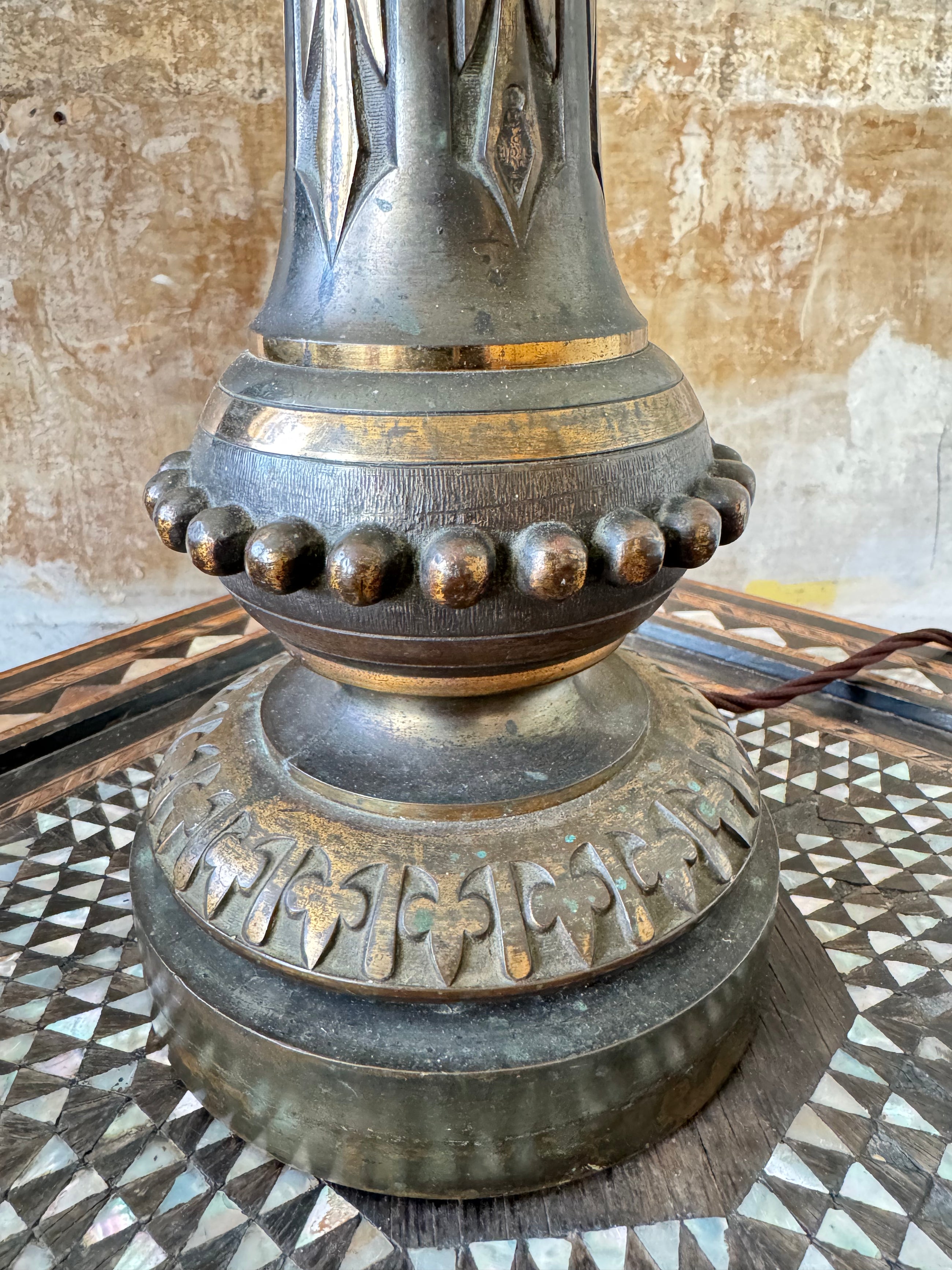 A 19th Century Bronzed and Gilt Column Lamp