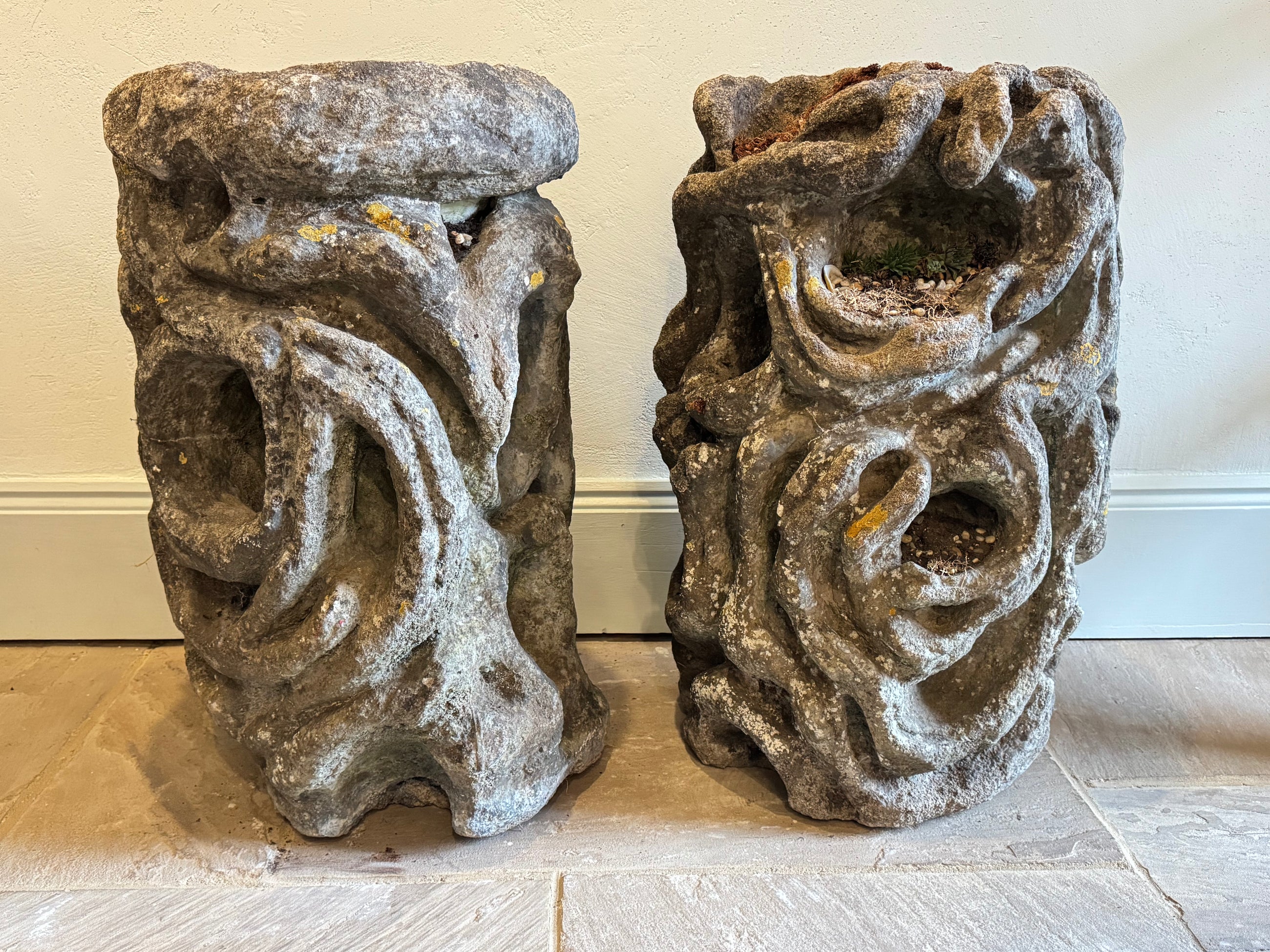 19th Century Carved Limestone Planters