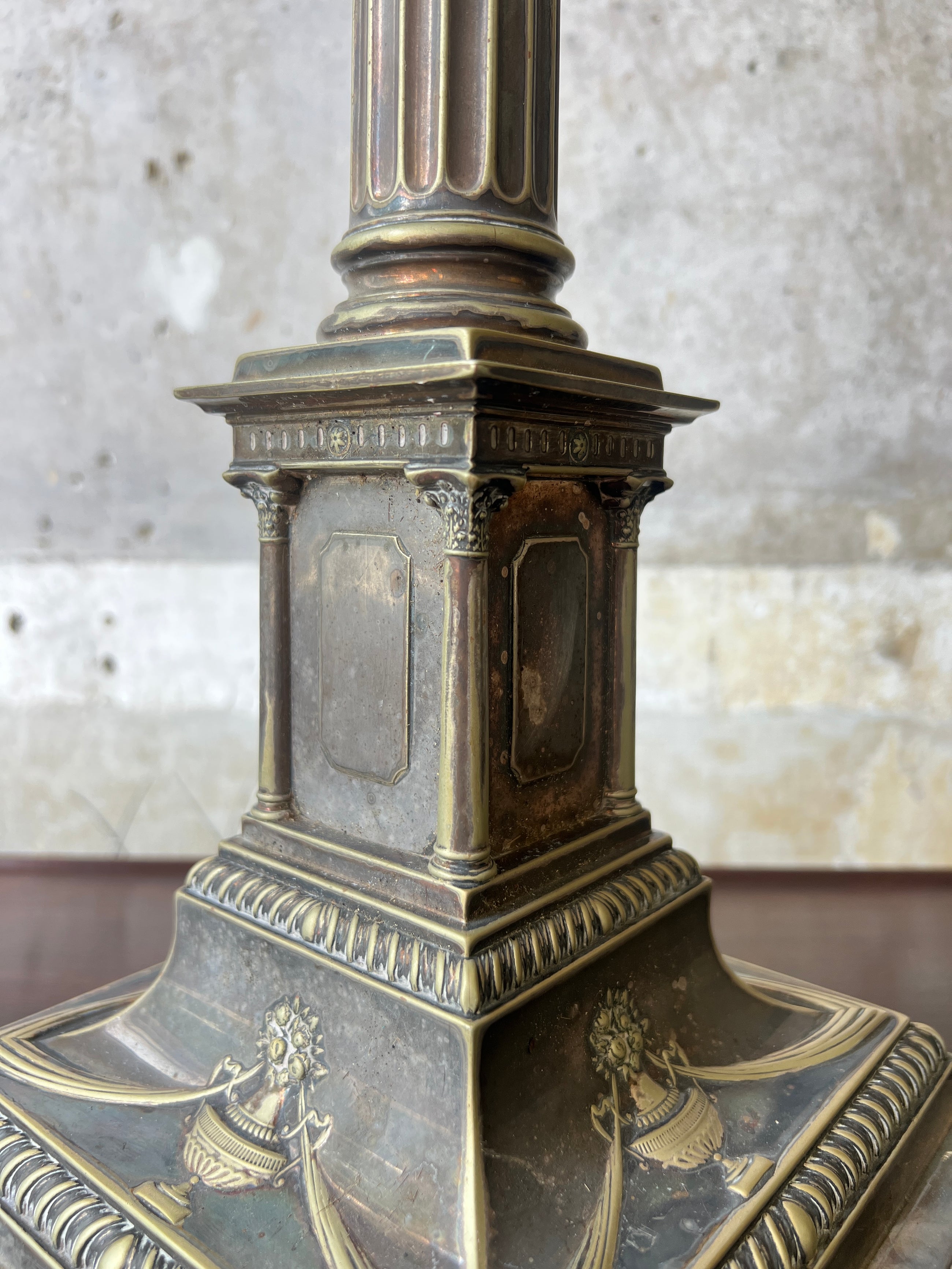 A Silver Plated Column Lamp