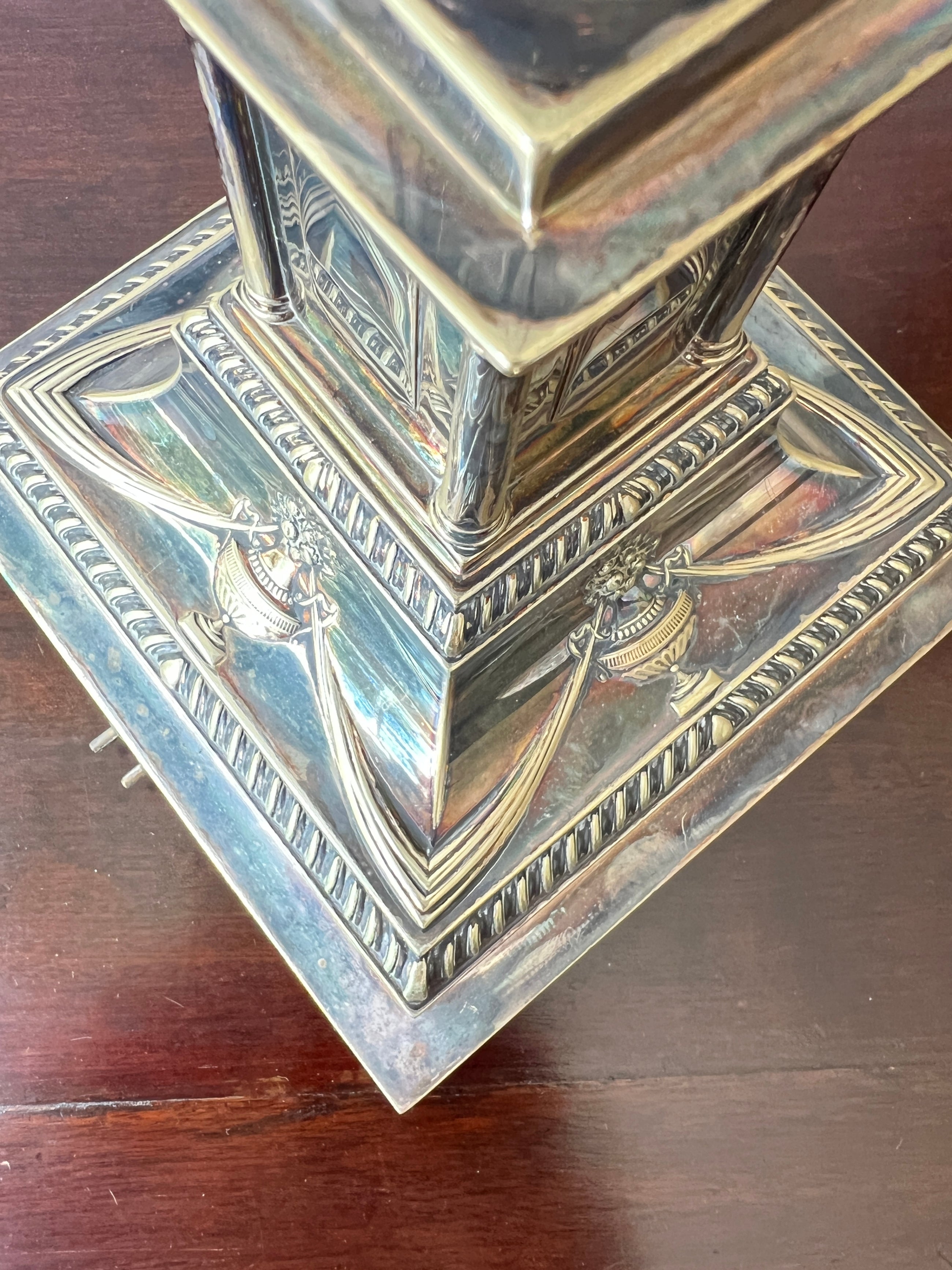 A Silver Plated Column Lamp