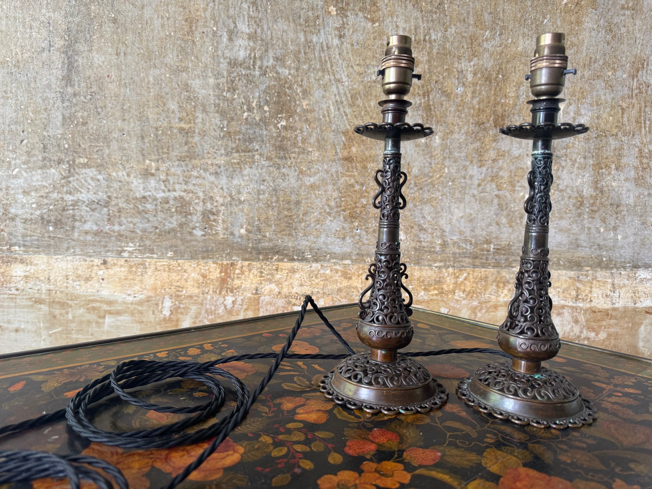 A Pair of Brass Fretwork TableLamps