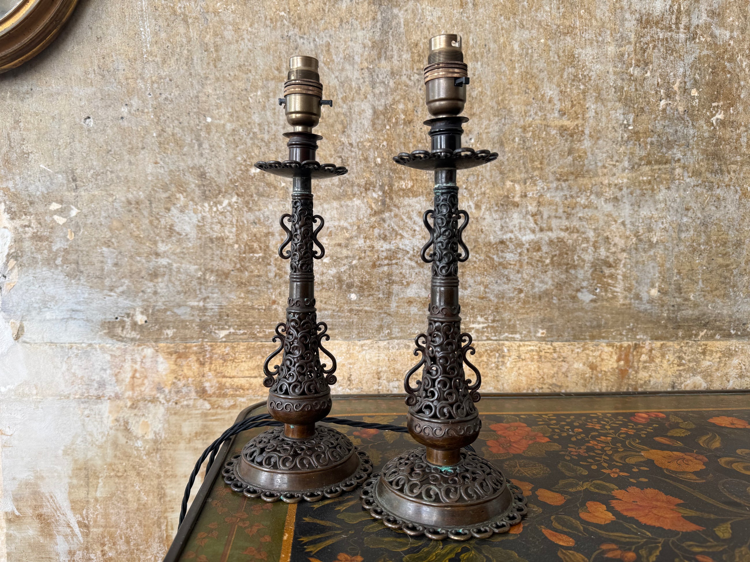 A Pair of Brass Fretwork TableLamps