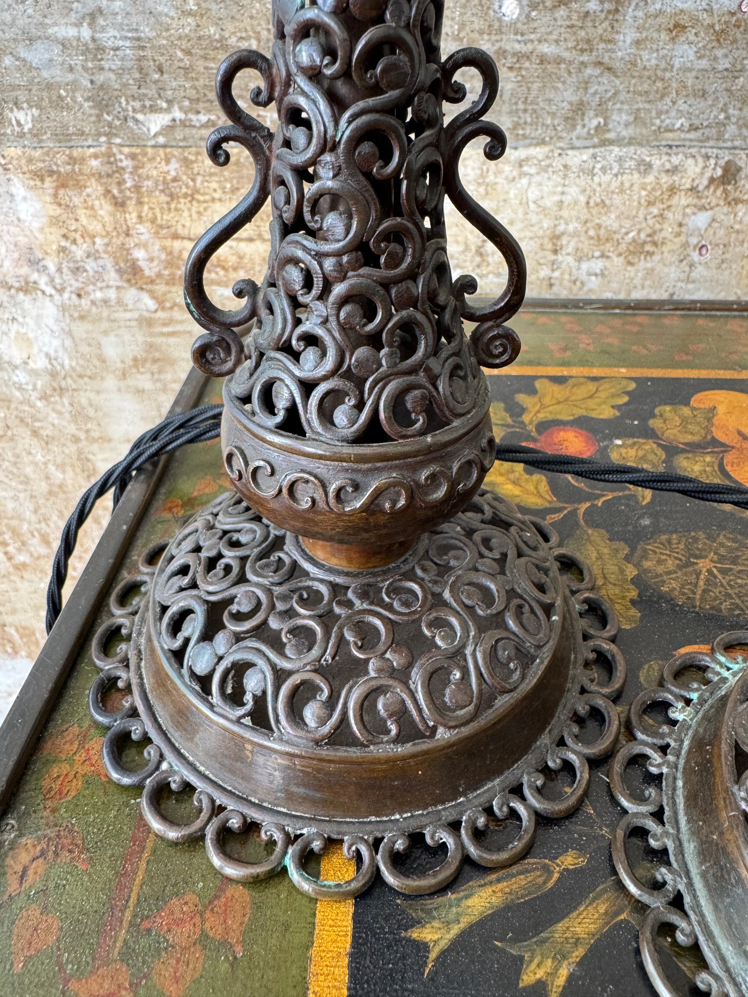 A Pair of Brass Fretwork TableLamps