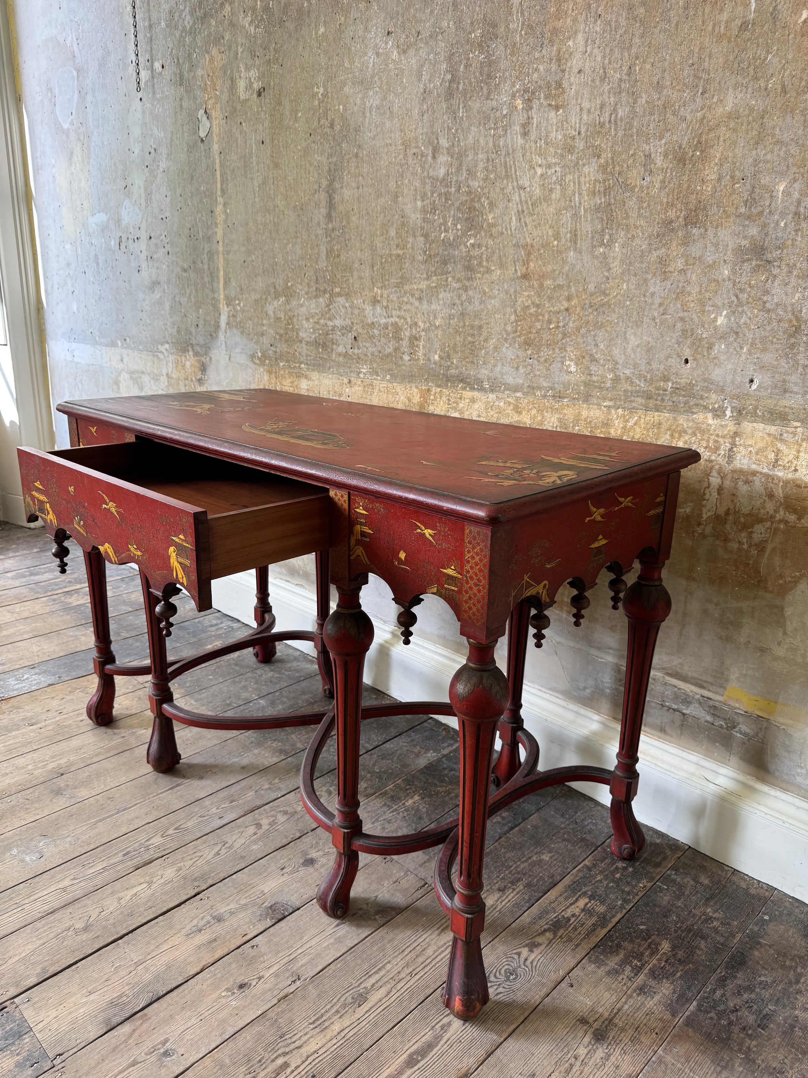 Red Lacquered Chinoiserie Side Table
