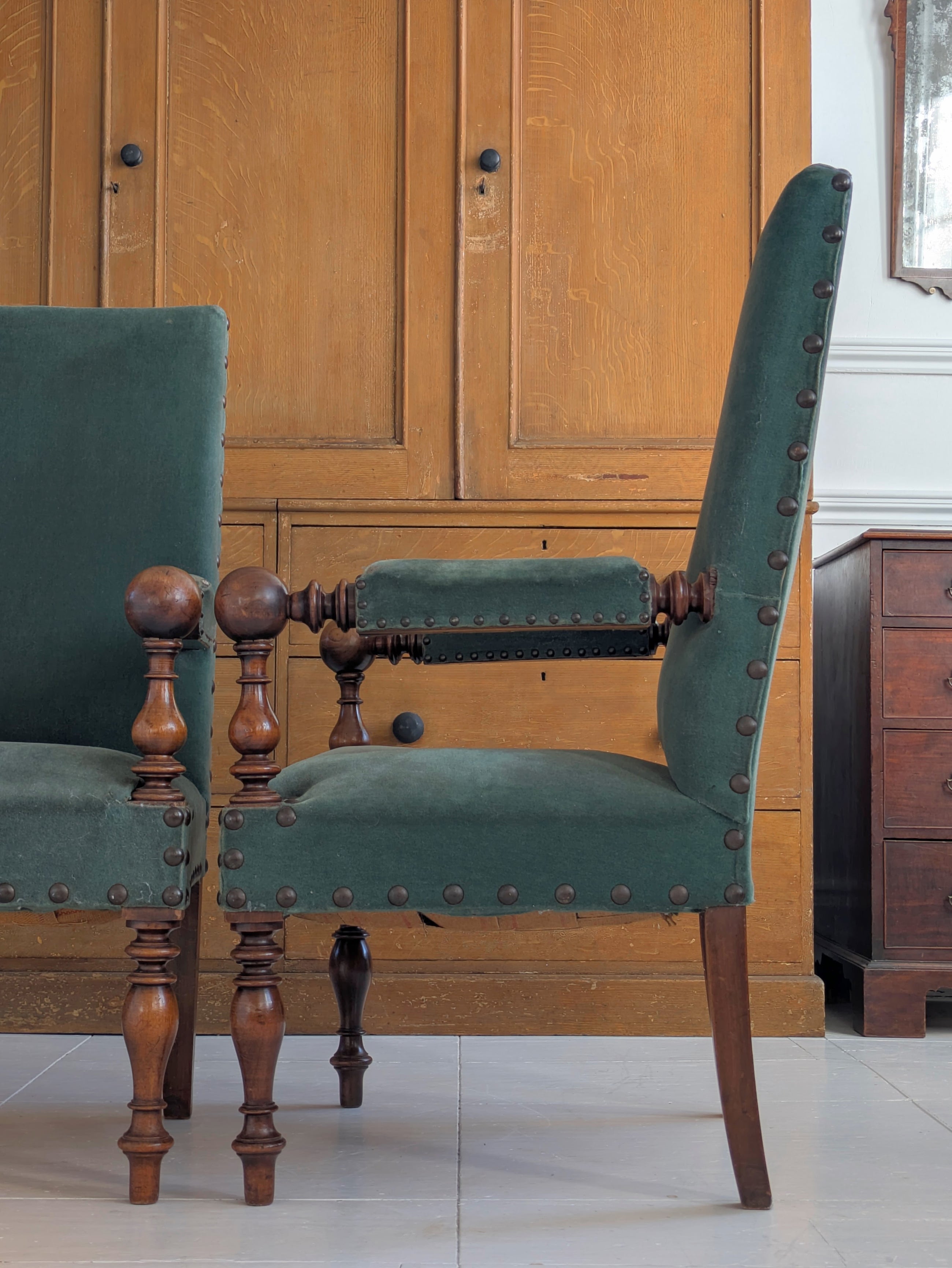 A Pair of 19th Century Walnut Armchairs