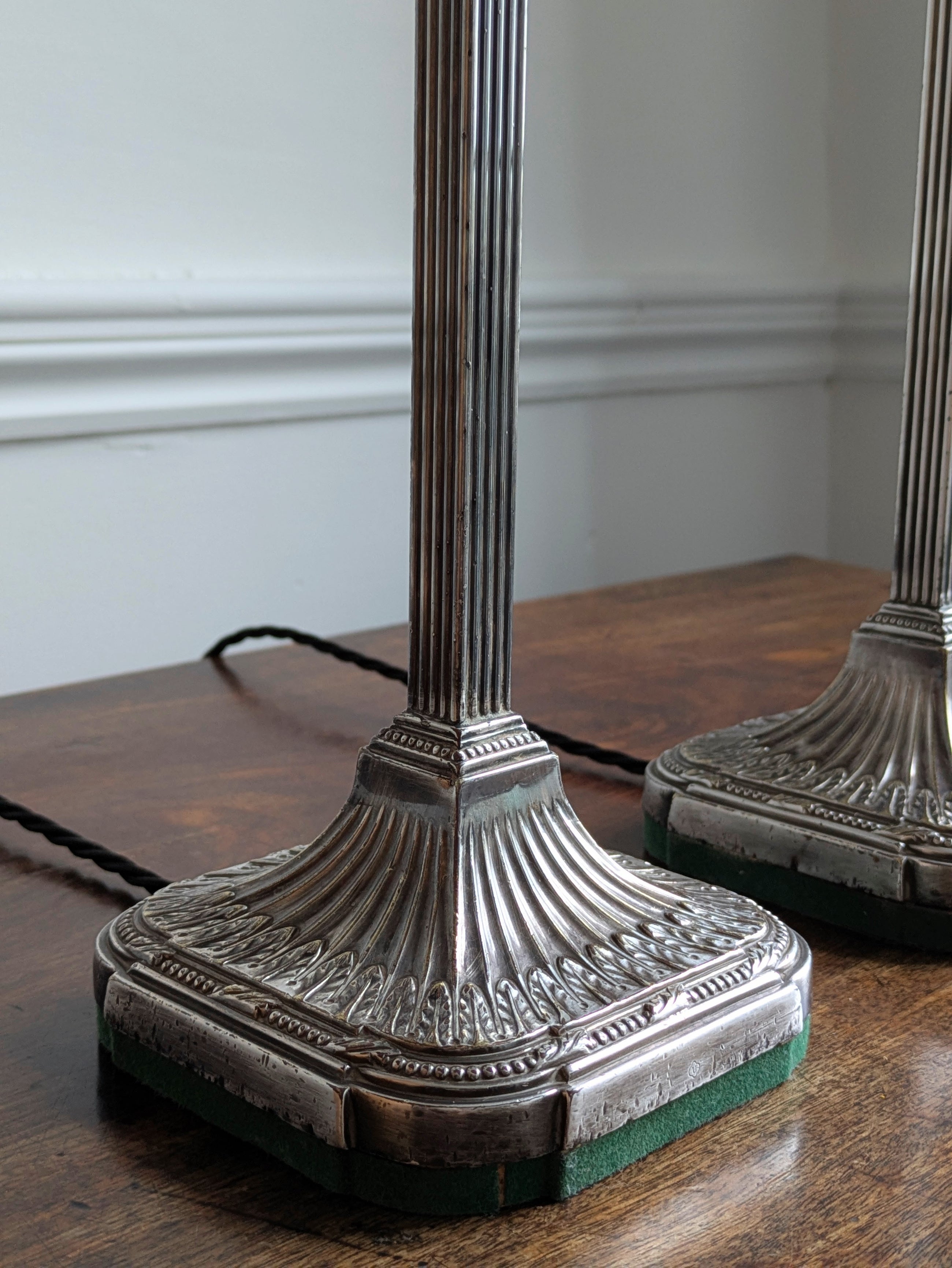 A Pair of Elkington Silver Plate Table Lamps