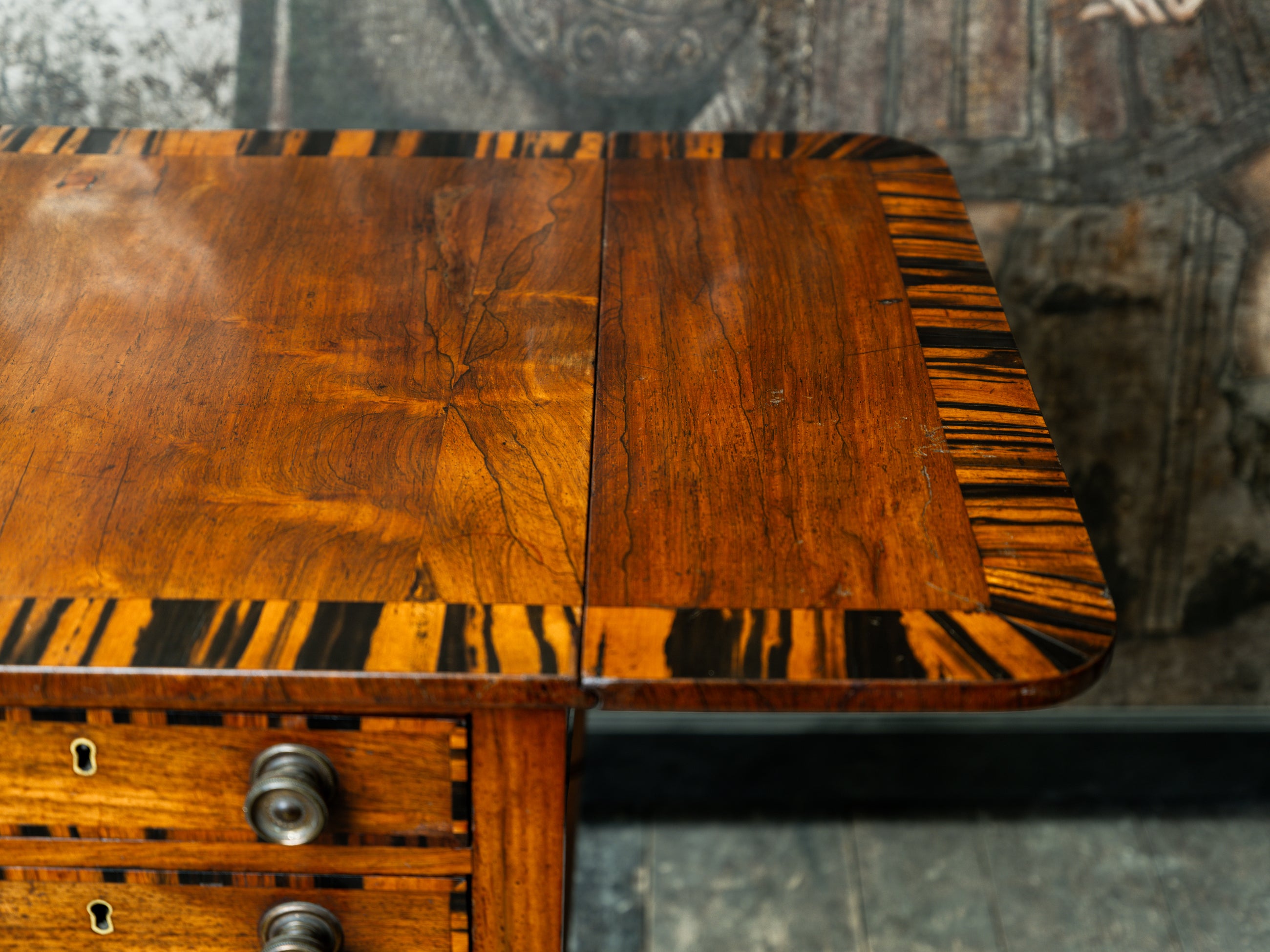 George III Zebra Wood & Mahogany Pembroke Table
