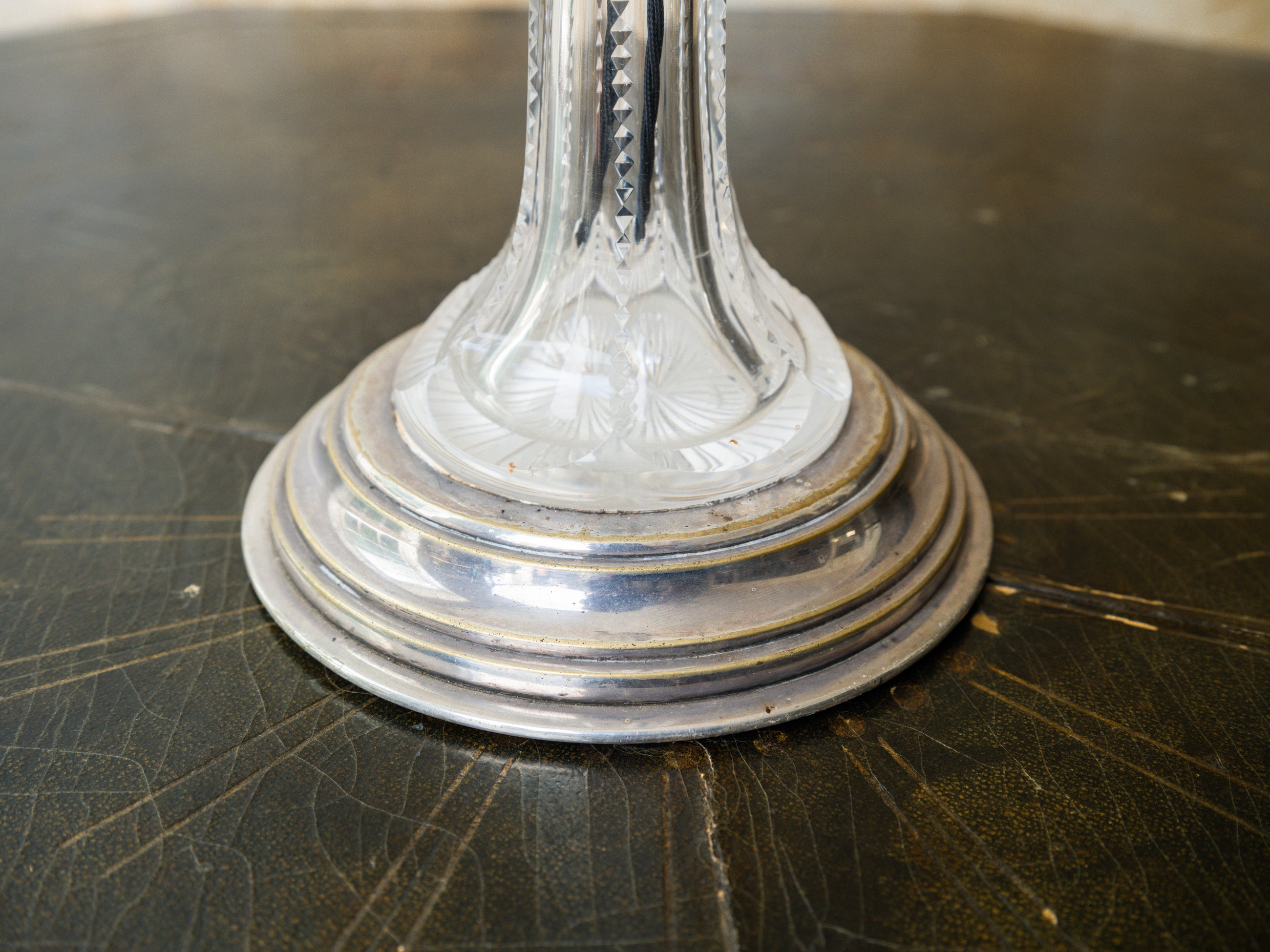A Silver Plated Cut Glass Table Lamp