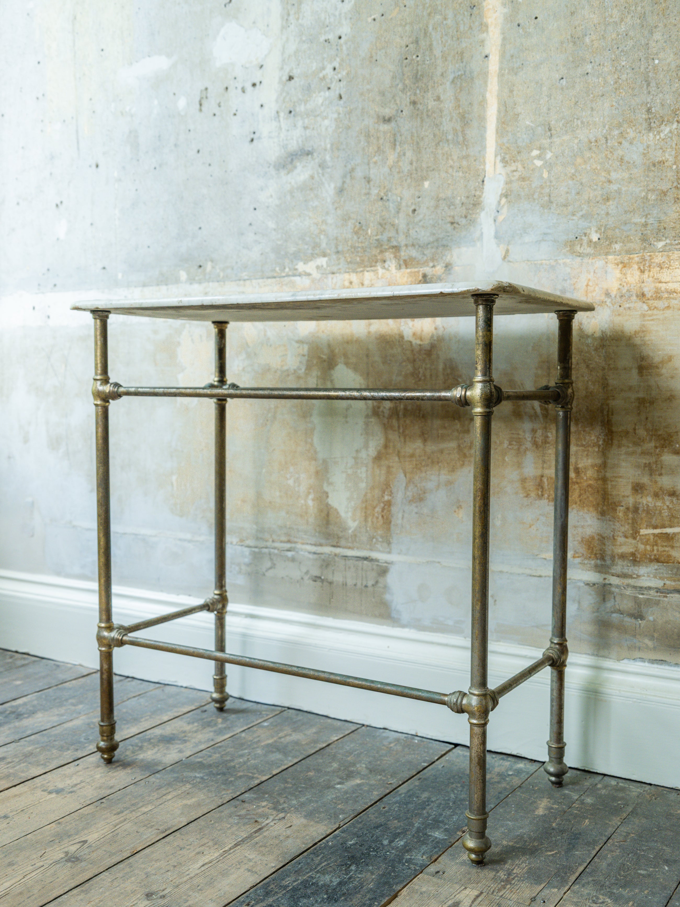 A Marble & Nickel Plated Brass Console Table