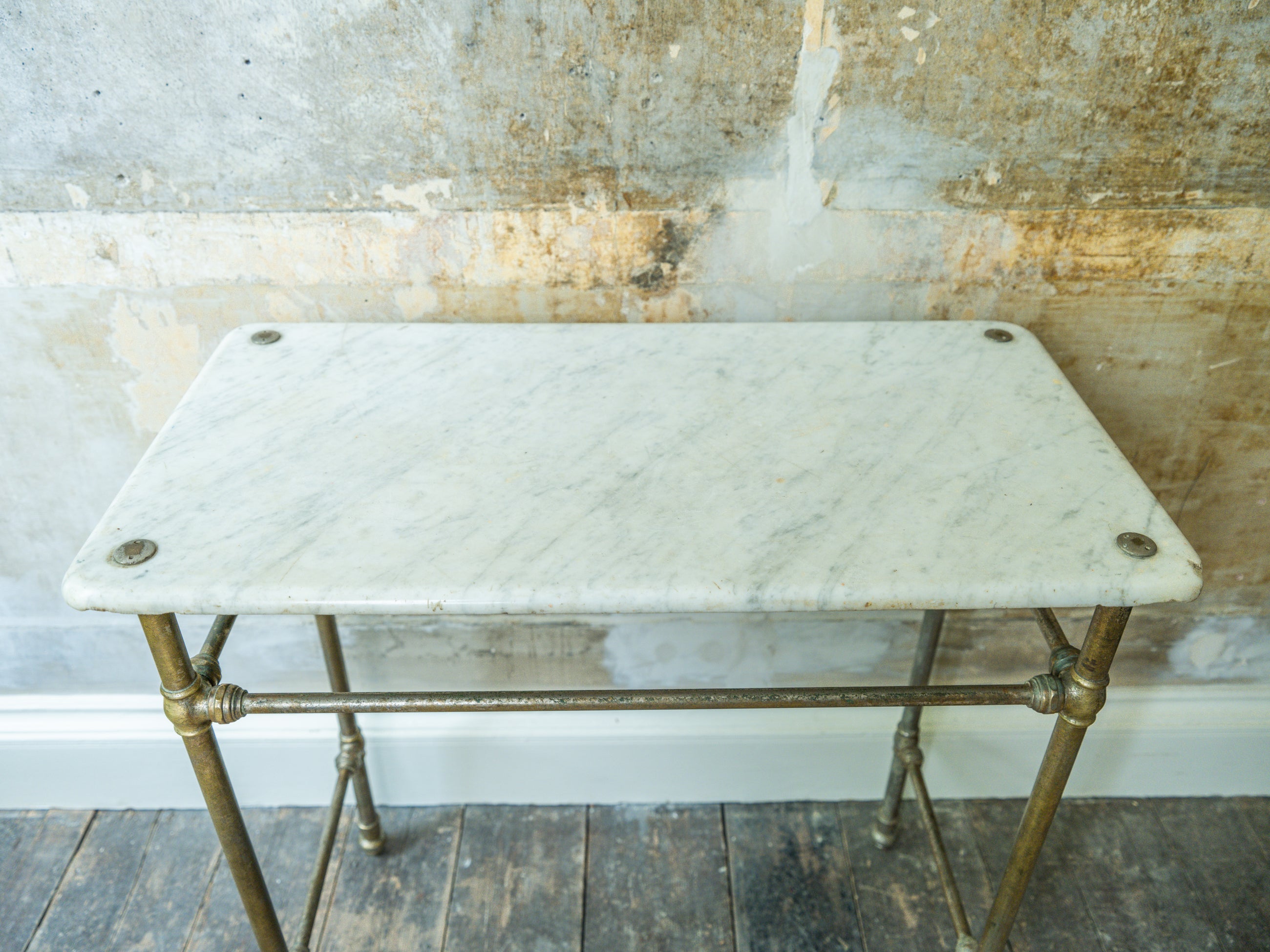 A Marble & Nickel Plated Brass Console Table