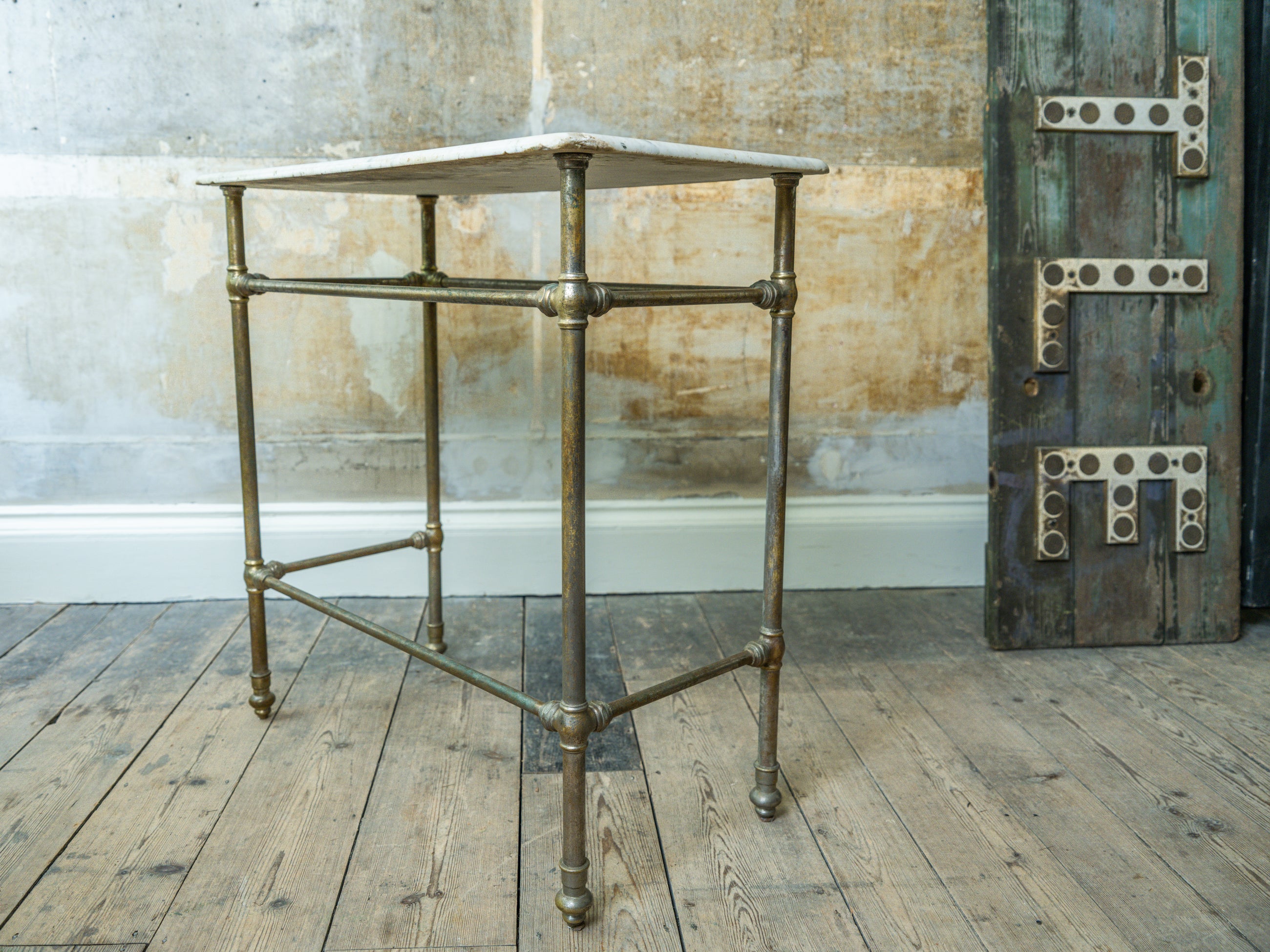 A Marble & Nickel Plated Brass Console Table
