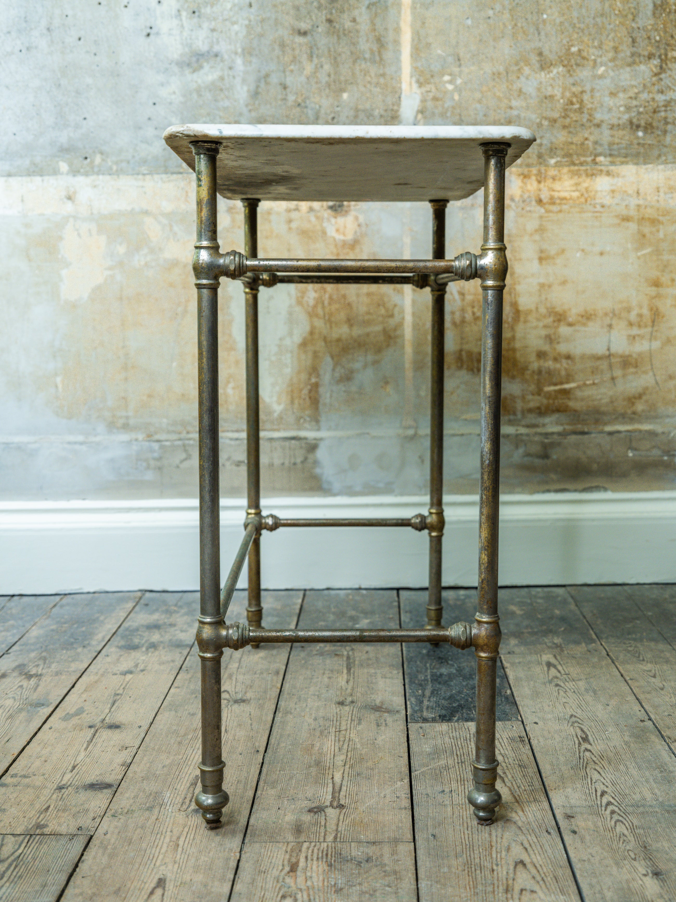 A Marble & Nickel Plated Brass Console Table