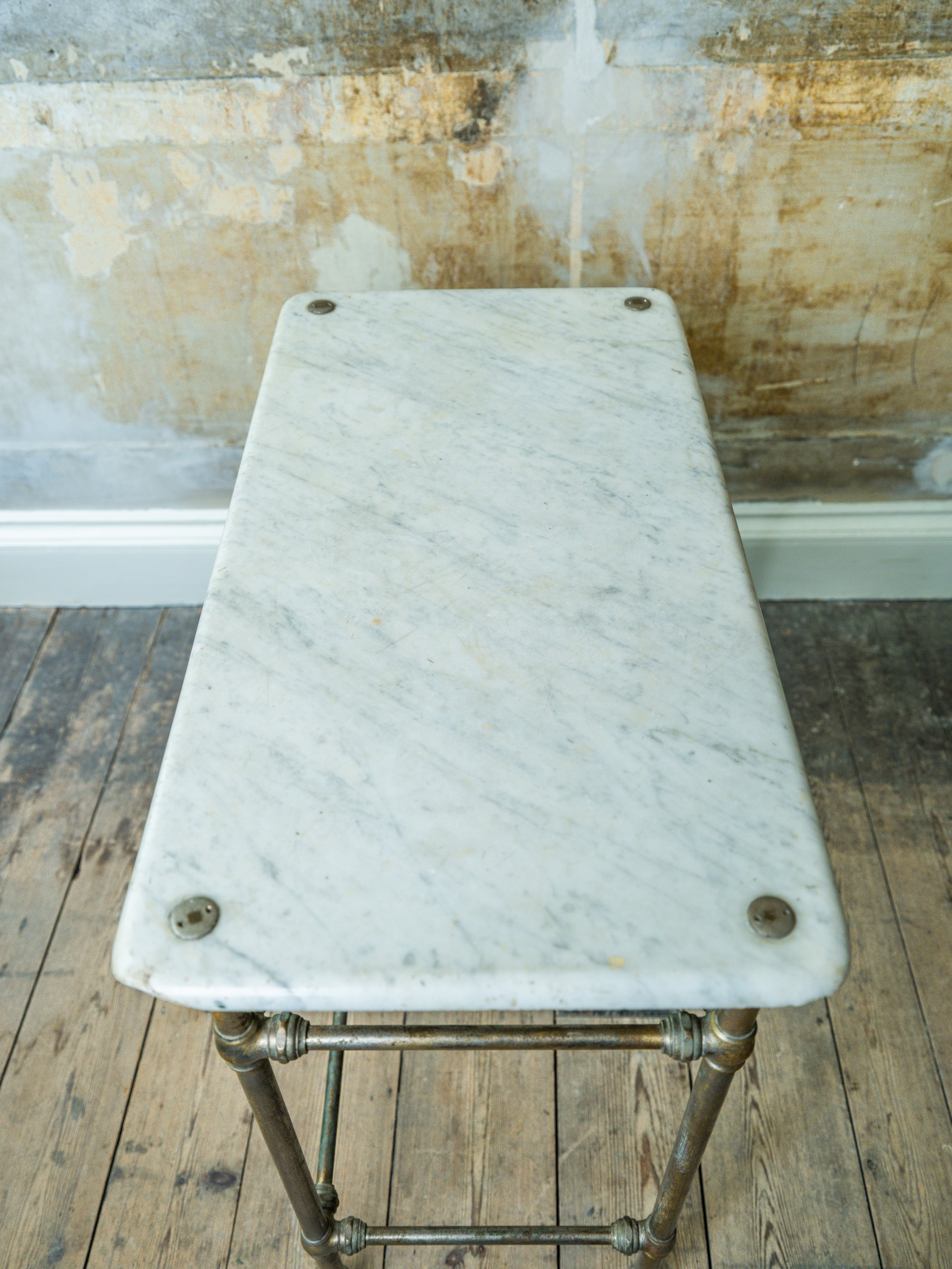 A Marble & Nickel Plated Brass Console Table