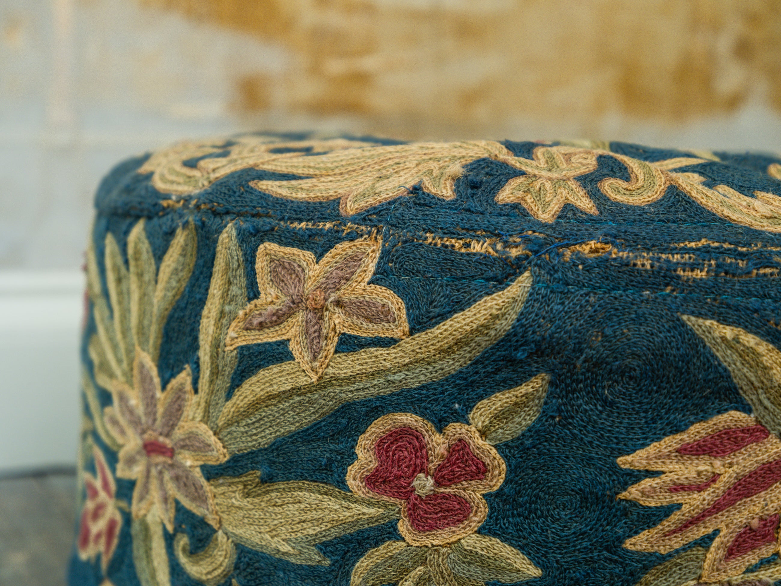 A 19th Century Crewel Work Pouffe