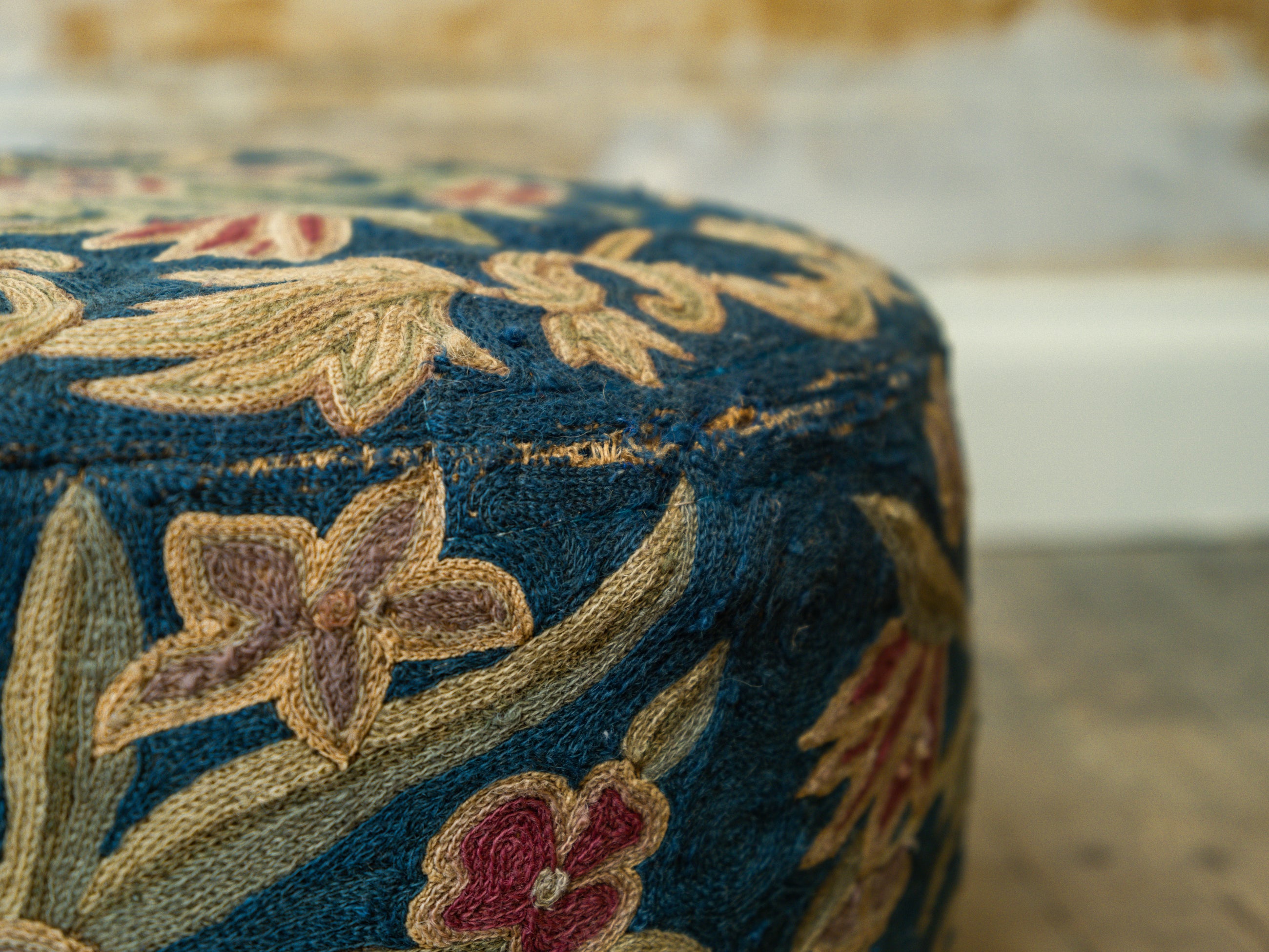 A 19th Century Crewel Work Pouffe