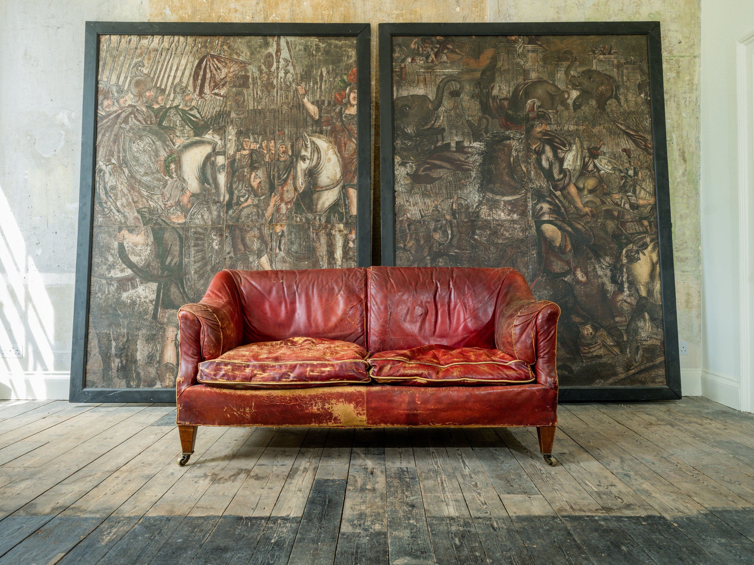 18th Century Oil on Leather "The Battle of Cannae"