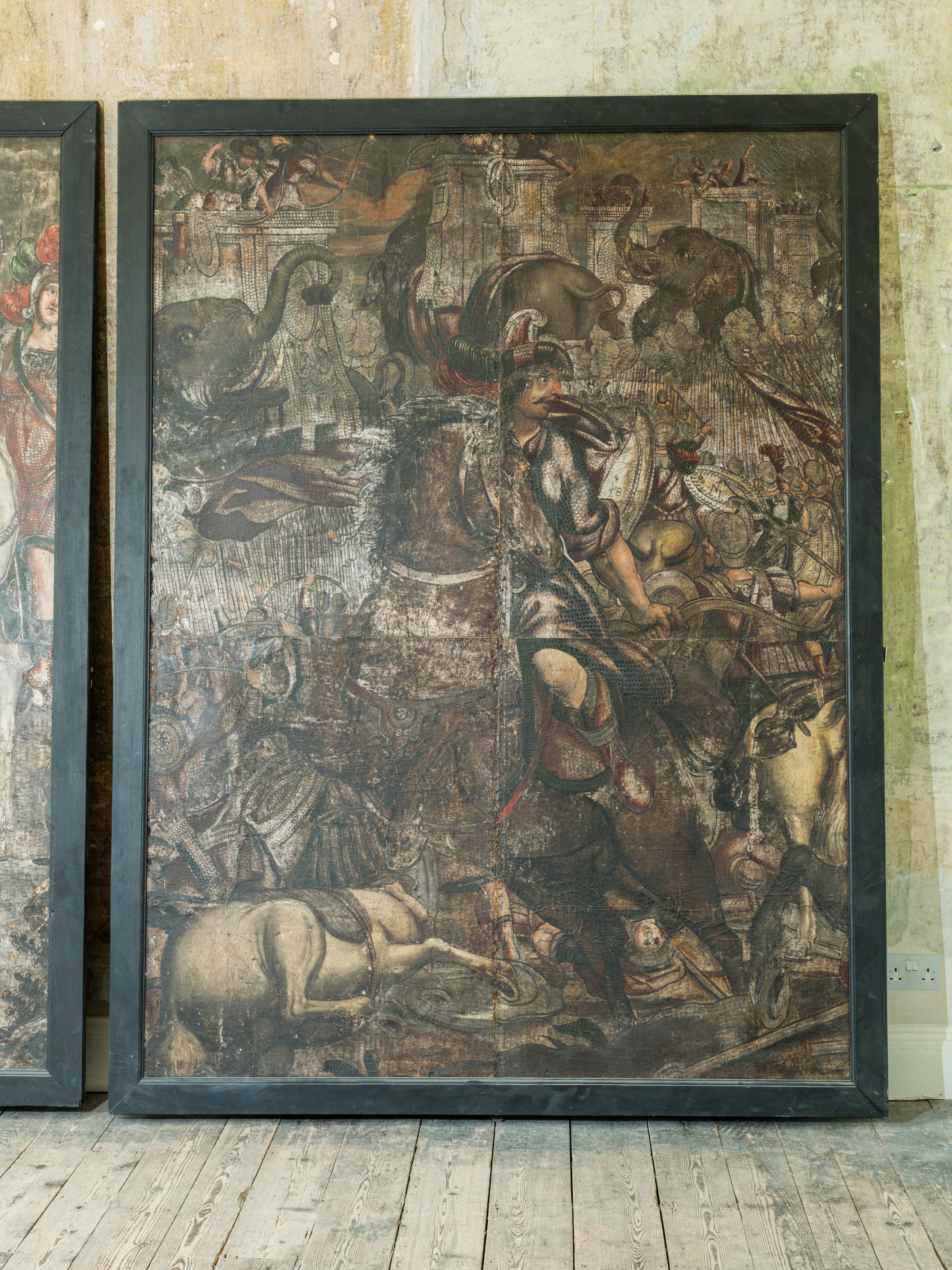 18th Century Oil on Leather "The Battle of Cannae"