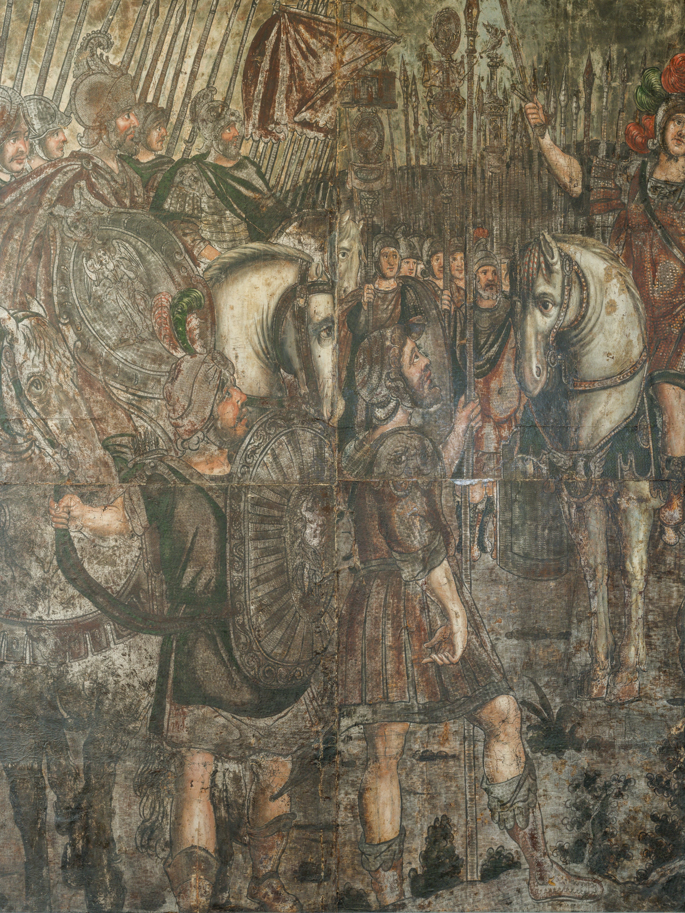 18th Century Oil on Leather "The Battle of Cannae"