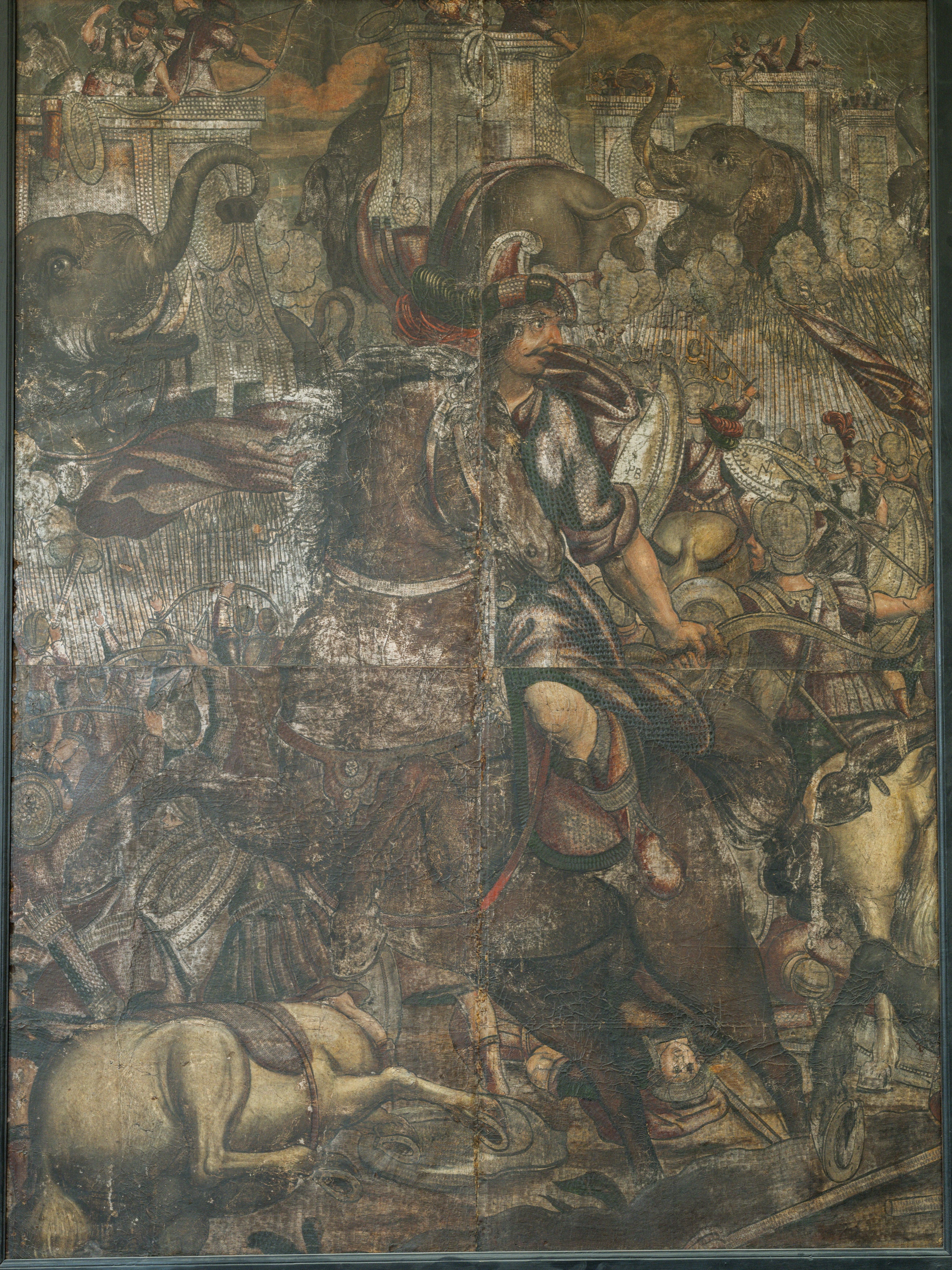 18th Century Oil on Leather "The Battle of Cannae"