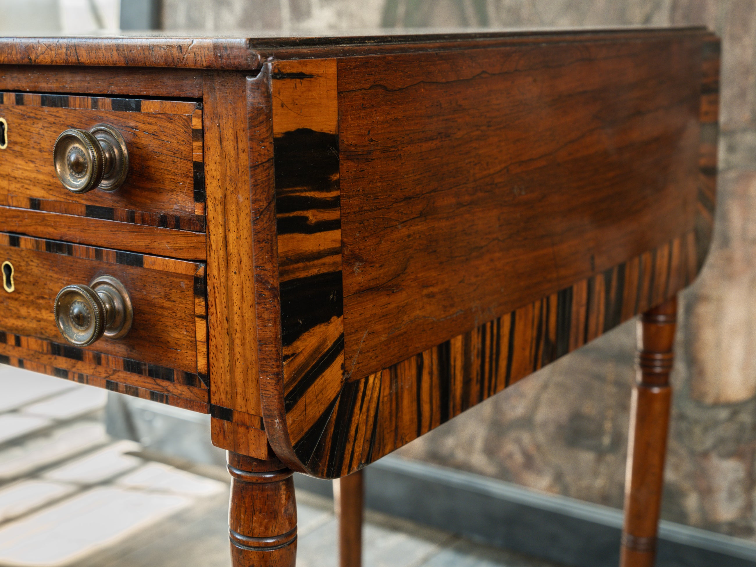George III Zebra Wood & Mahogany Pembroke Table