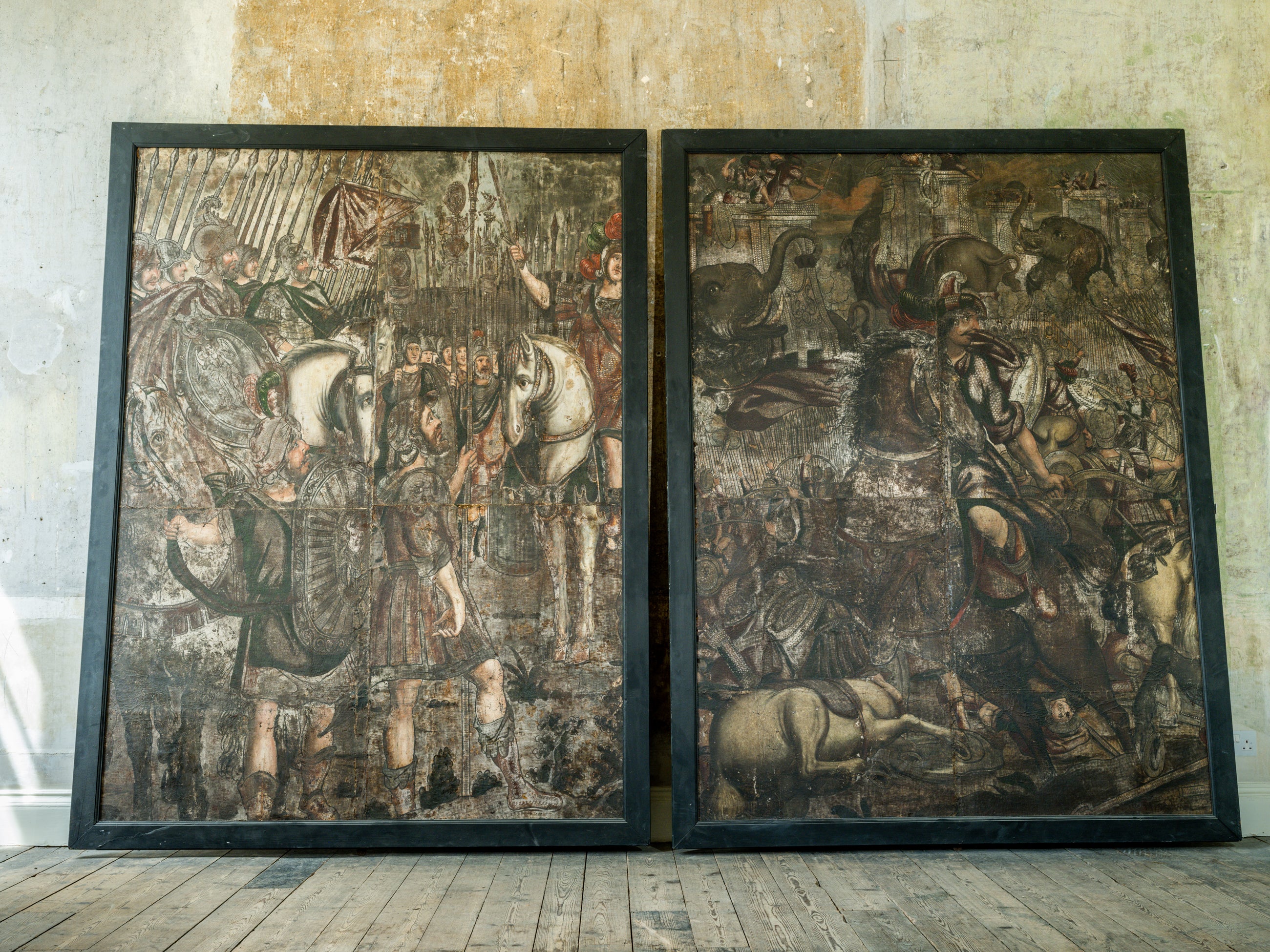 18th Century Oil on Leather "The Battle of Cannae"