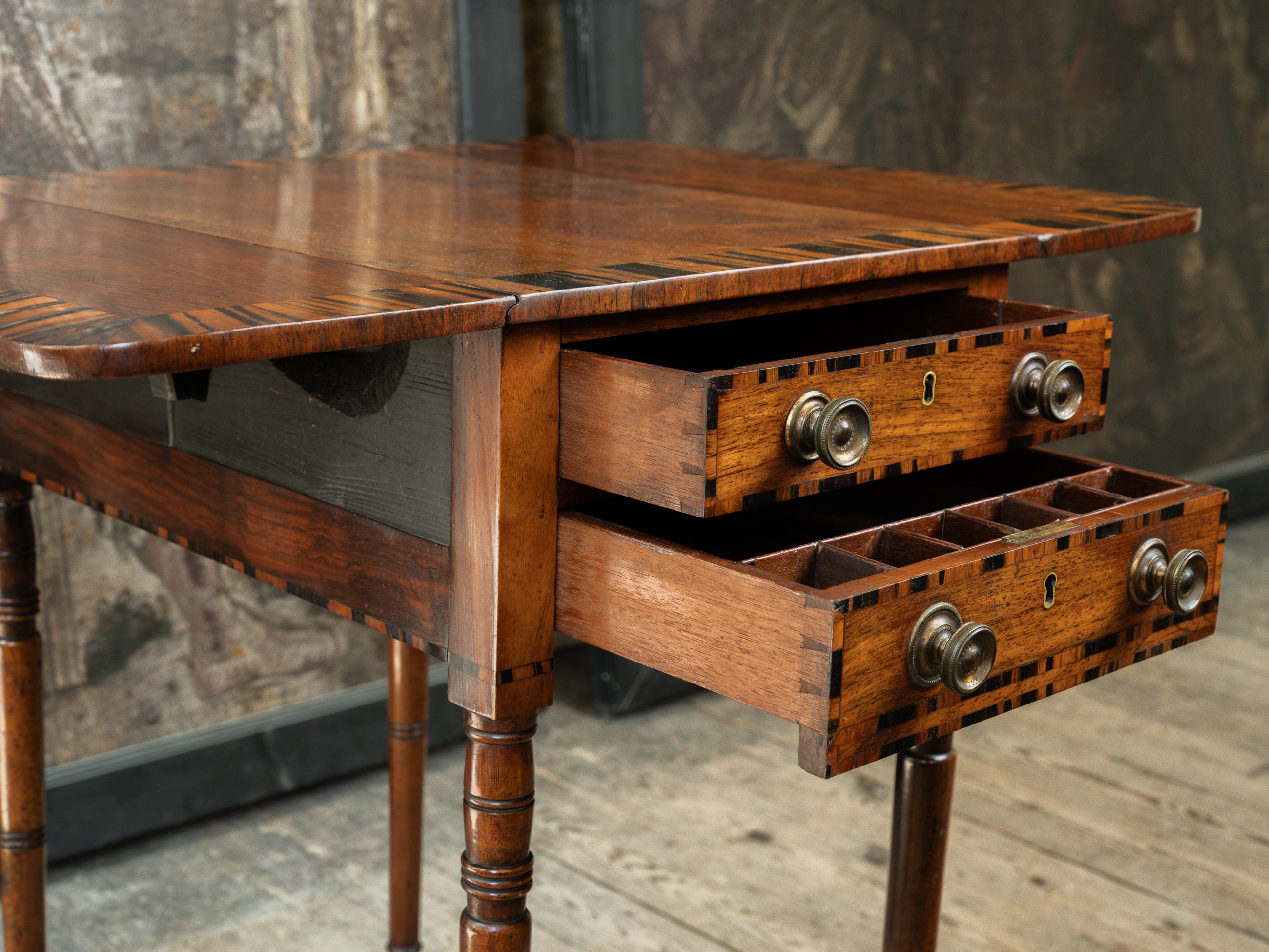 George III Zebra Wood & Mahogany Pembroke Table