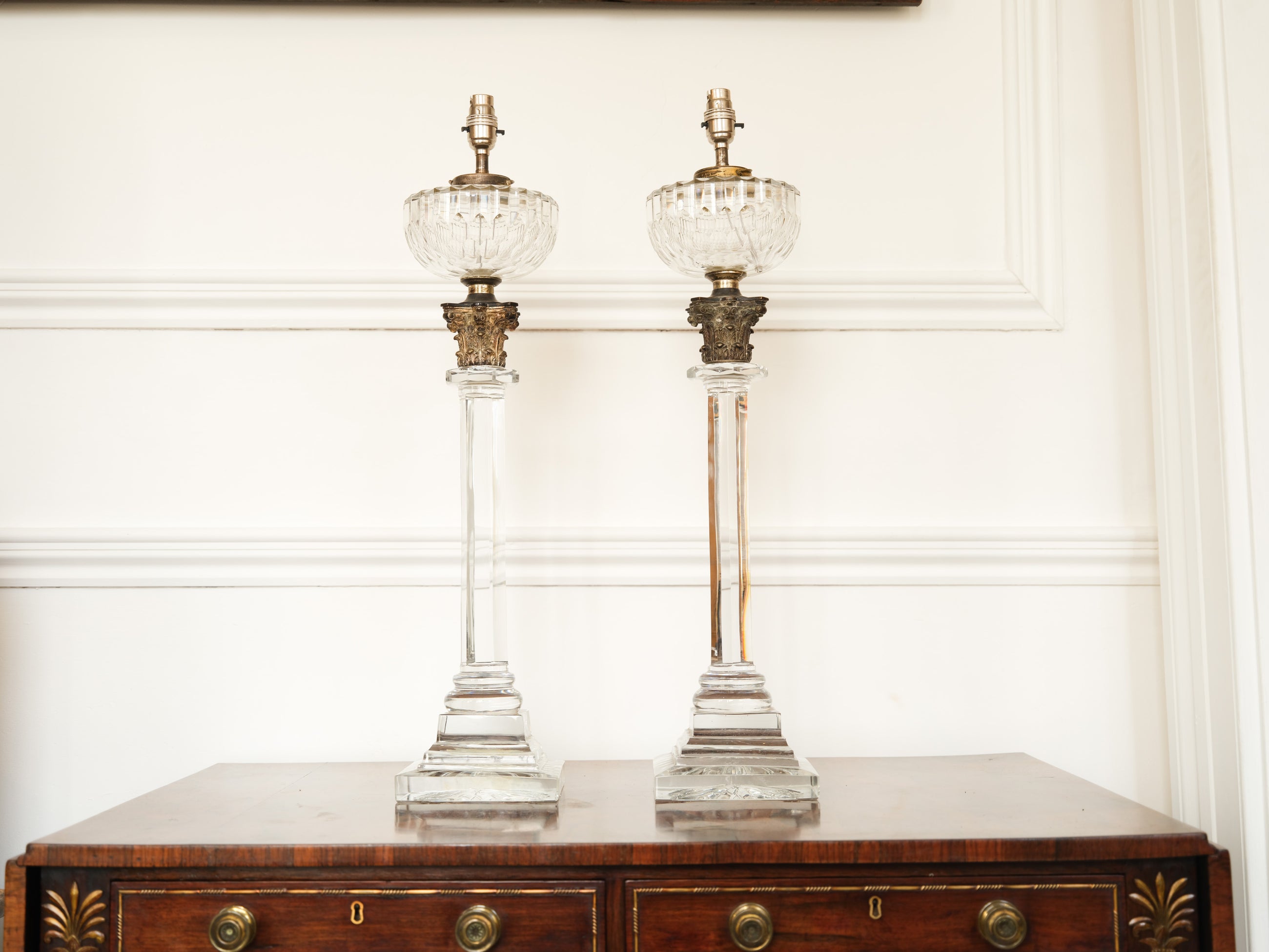 A Pair Of Crystal Oil Lamps by Hinks